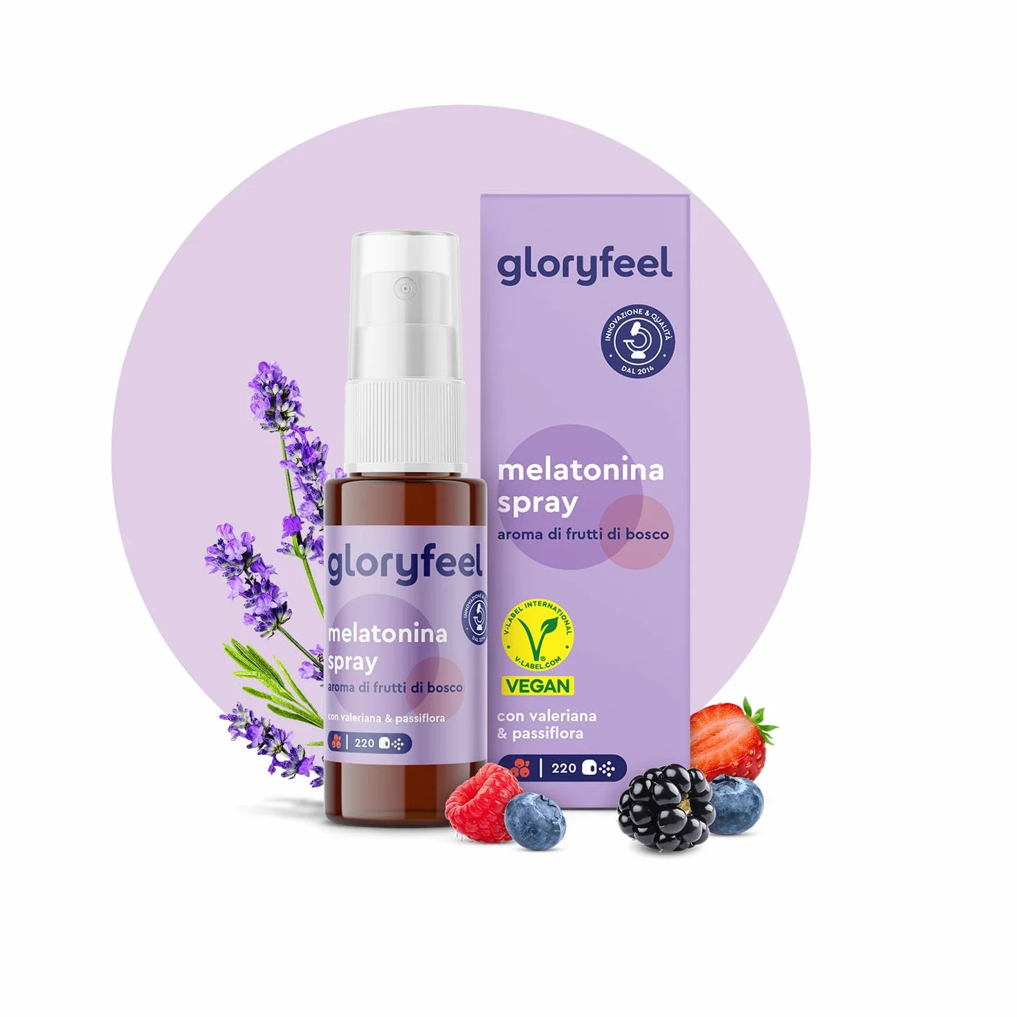 Melatonina Spray 0,5mg per Spruzzo, Integratore Valeriana Forte con Passiflora e Lavanda Rilassante, Vitamina B1 e B6, Gusto Frutti di Bosco, 30ml