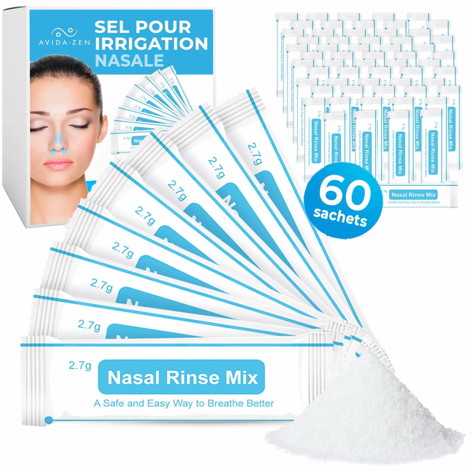 Soluzione Fisiologica per Irrigazione Nasale 60 Bustine 2,7 g – Lavaggi Nasali Adulti e Bambini