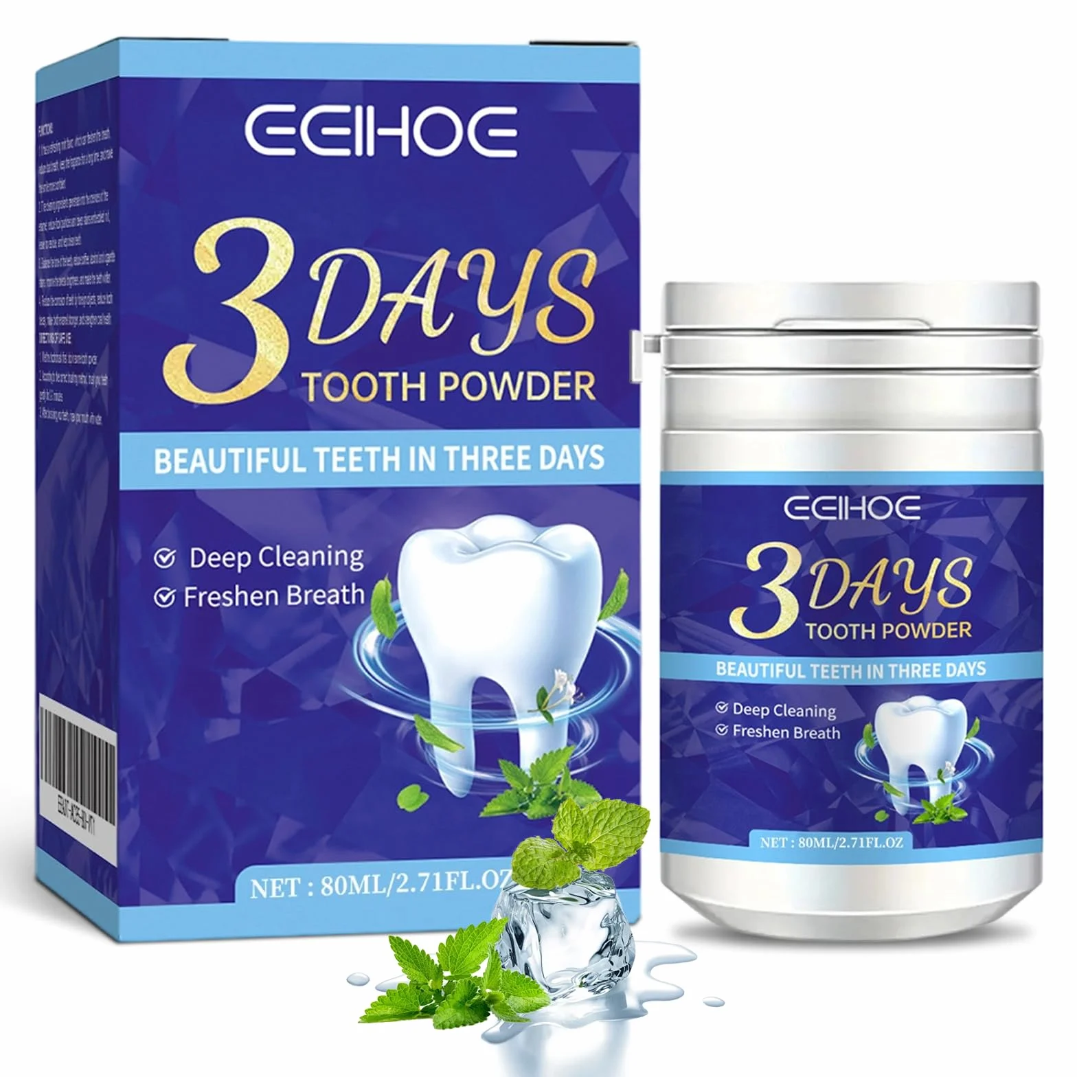 Polvere Sbiancante per Denti 80ml, Teeth Whitening Powder, Rimuove Macchie Caffè e Fumo