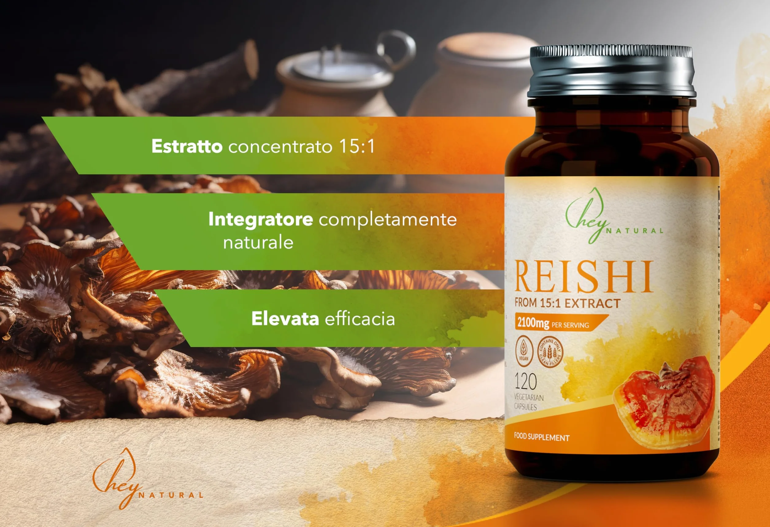 HN Reishi | 120 Reishi Capsule Integratore - Estratto 15:1 Ad Elevata Potenza da 2100mg per Dose | Non-OGM, Senza Glutine e Allergeni | Prodotto nel Regno Unito