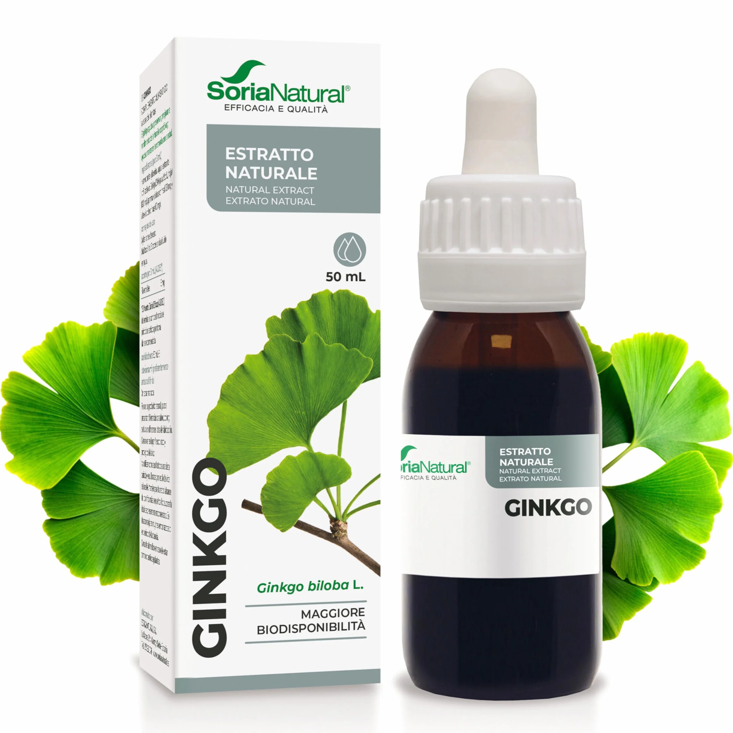 Ginkgo Biloba Integratore Estratto Naturale 50ml - Migliora Memoria, Concentrazione e Circolazione - Ginko Biloba Integratore Memoria e Concentrazione - Soria Natural