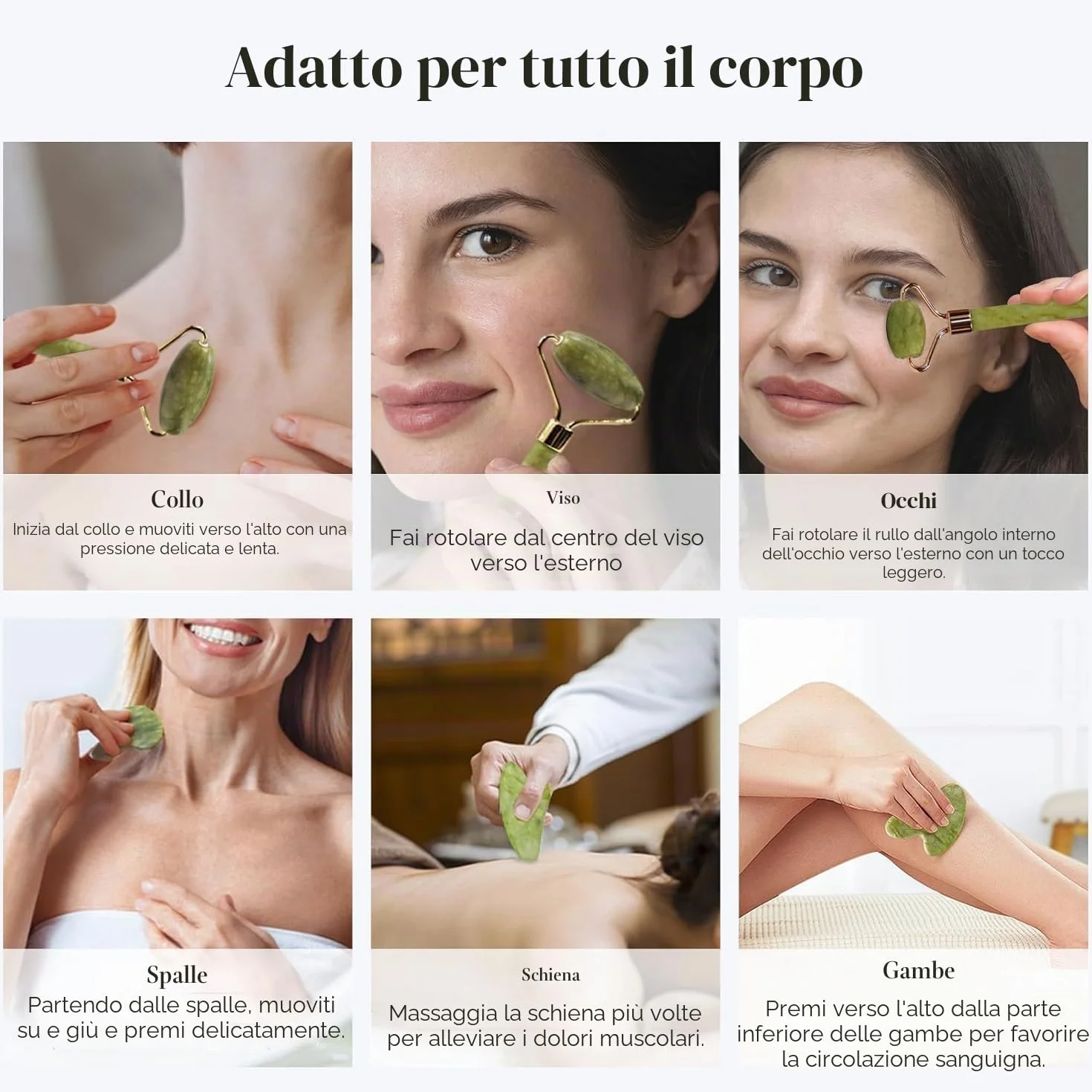BAIMEI Gua Sha e Rullo di Giada per il Viso, Massaggiatore Lifting Viso e Guasha per il Corpo