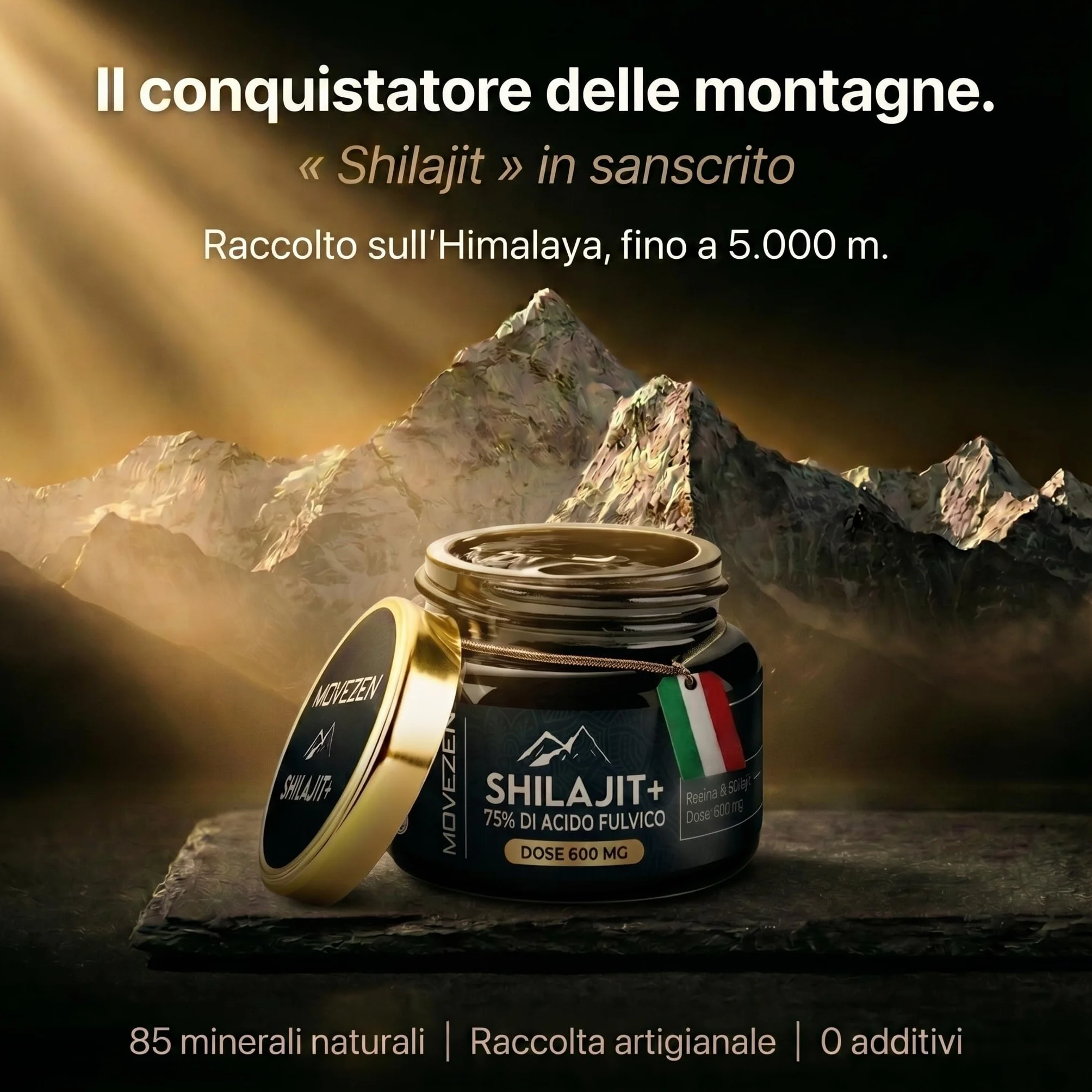 Shilajit Puro Movezen 30 g, Resina Pura di Shilajit +, >75% Acido Fulvico Testato Eurofins, Origine Himalaya Fino a 5000 M, Ricco di Minerali, Senza Additivi, Qualità, 50 Giorni, Cucchiaino Incluso