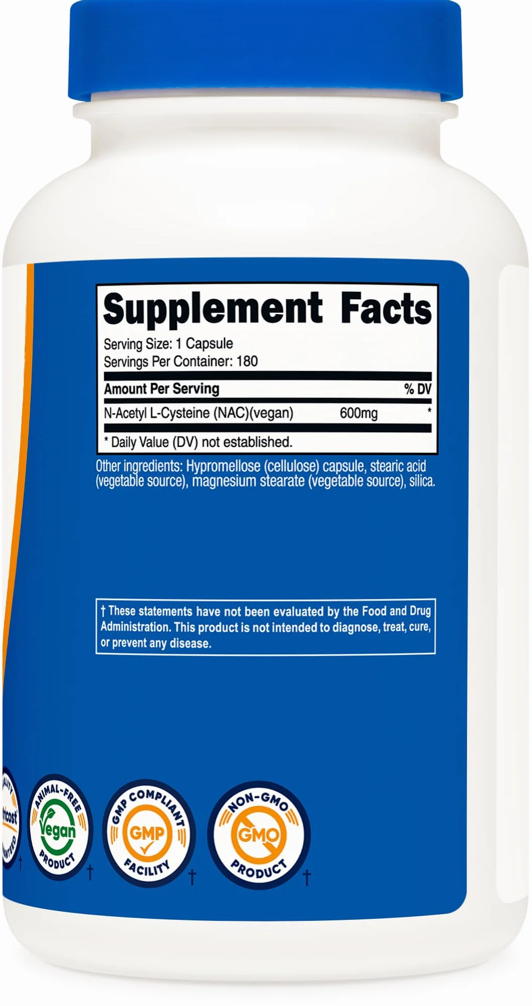 Nutricost N-Acetyl L-Cisteina (NAC) 600mg, 180 capsule - Capsule vegetali, non OGM, senza glutine