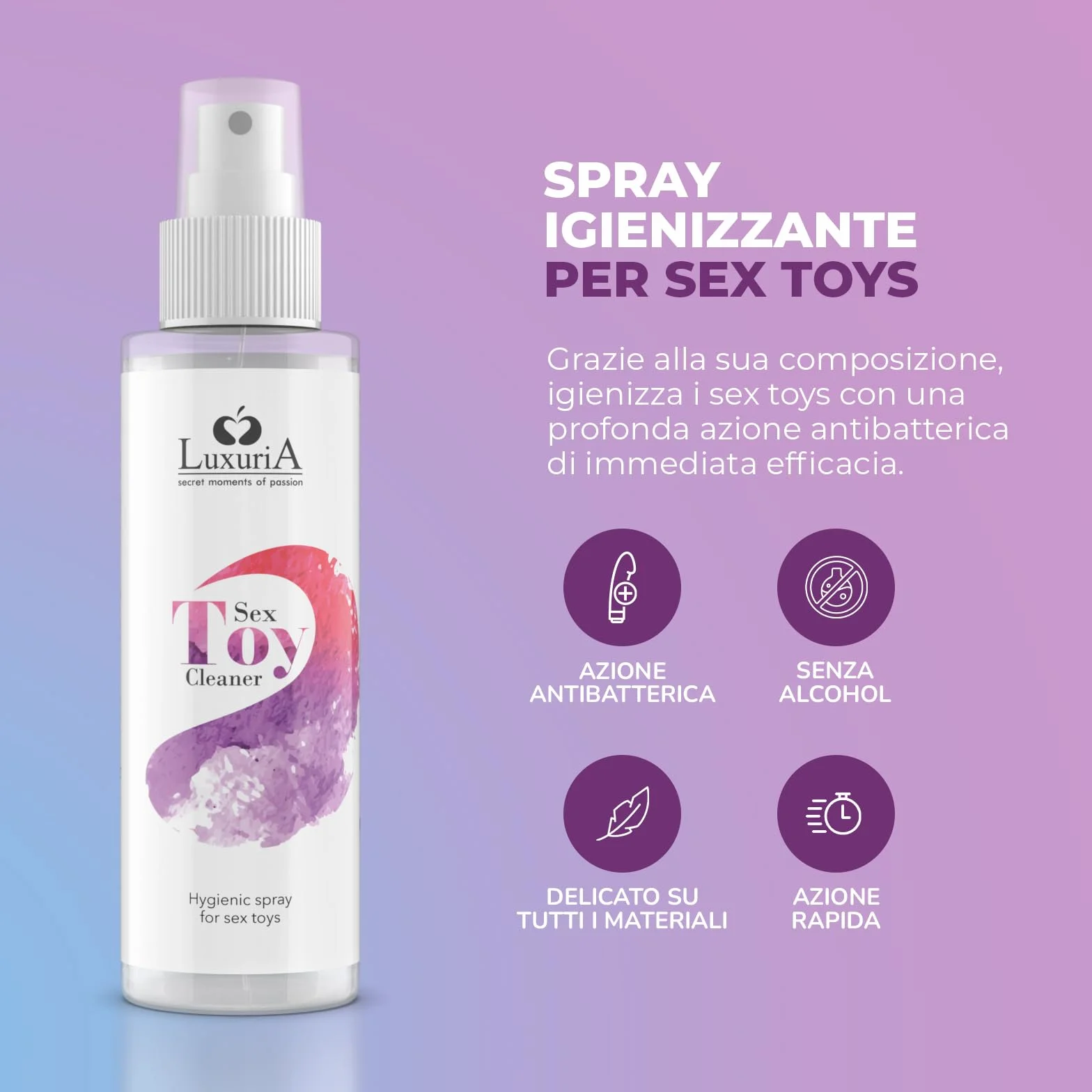 INTIMATELINE | Luxuria Toy Cleaner - Detergente e Igienizzante Specifico per Sex Toys, Azione Antibatterica, Alcohol Free, 100 ml