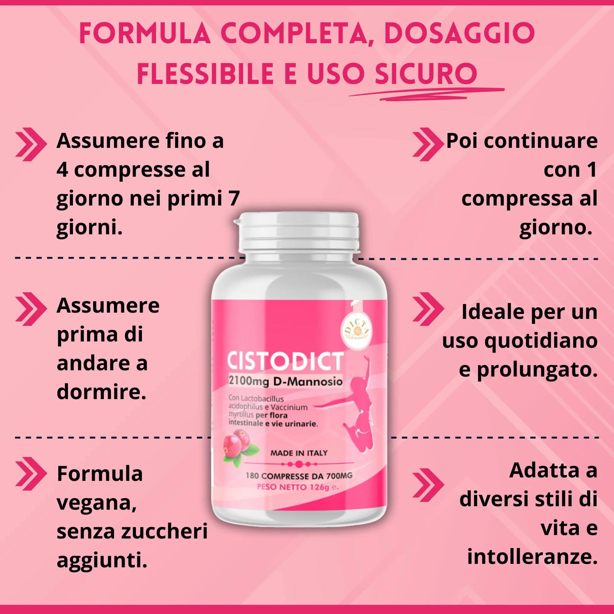D Mannosio Puro 2100mg Cistite Vie Urinarie Donna 180cpr con Mirtillo Rosso
