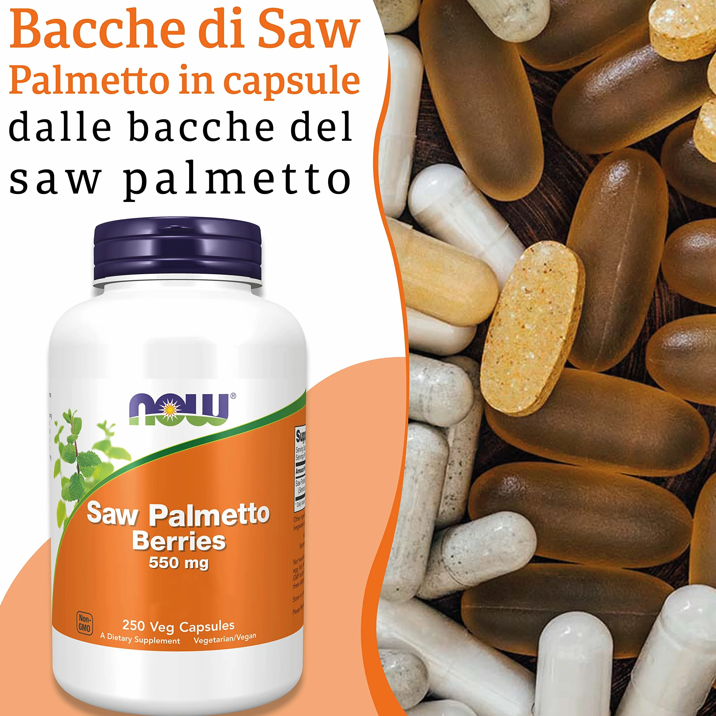 Now Foods Saw Palmetto Berries 550mg 250 Capsules Vegan
