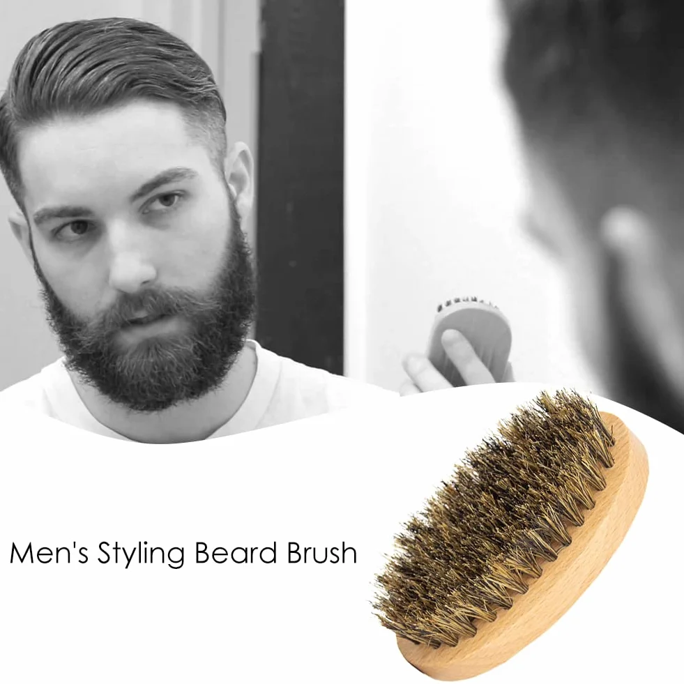 Spazzola Per Barba Da Viaggio - Piccola Con Setole Di Cinghiale Per Uomo, Spazzola Per Il Viso, Cura Professionale Della Barba, Per Tutti I Tipi Di Capelli