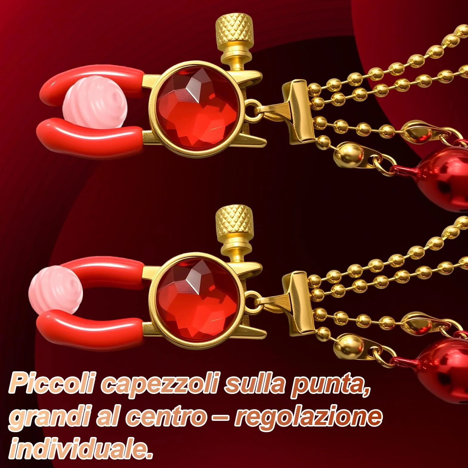 Morsetti per Capezzoli con Catena Pinze Capezzoli Regolabili Clip per Capezzolis Clip Pinza per Clitoride Giocattoli Capezzolis Stimolatori del Seno Femminile Massaggiatori al Seno Donna, Rosso