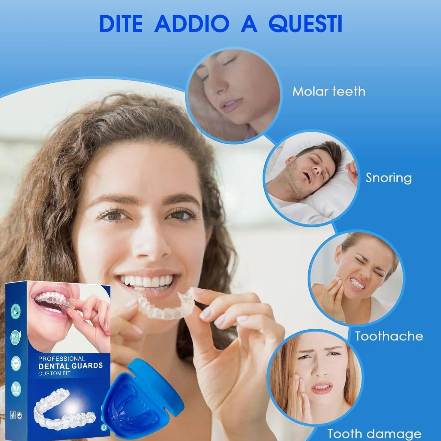 Bite Bruxismo Notturno Anti-Bruxismo Protettori Buccali 4PCS con Scatola di Stoccaggio