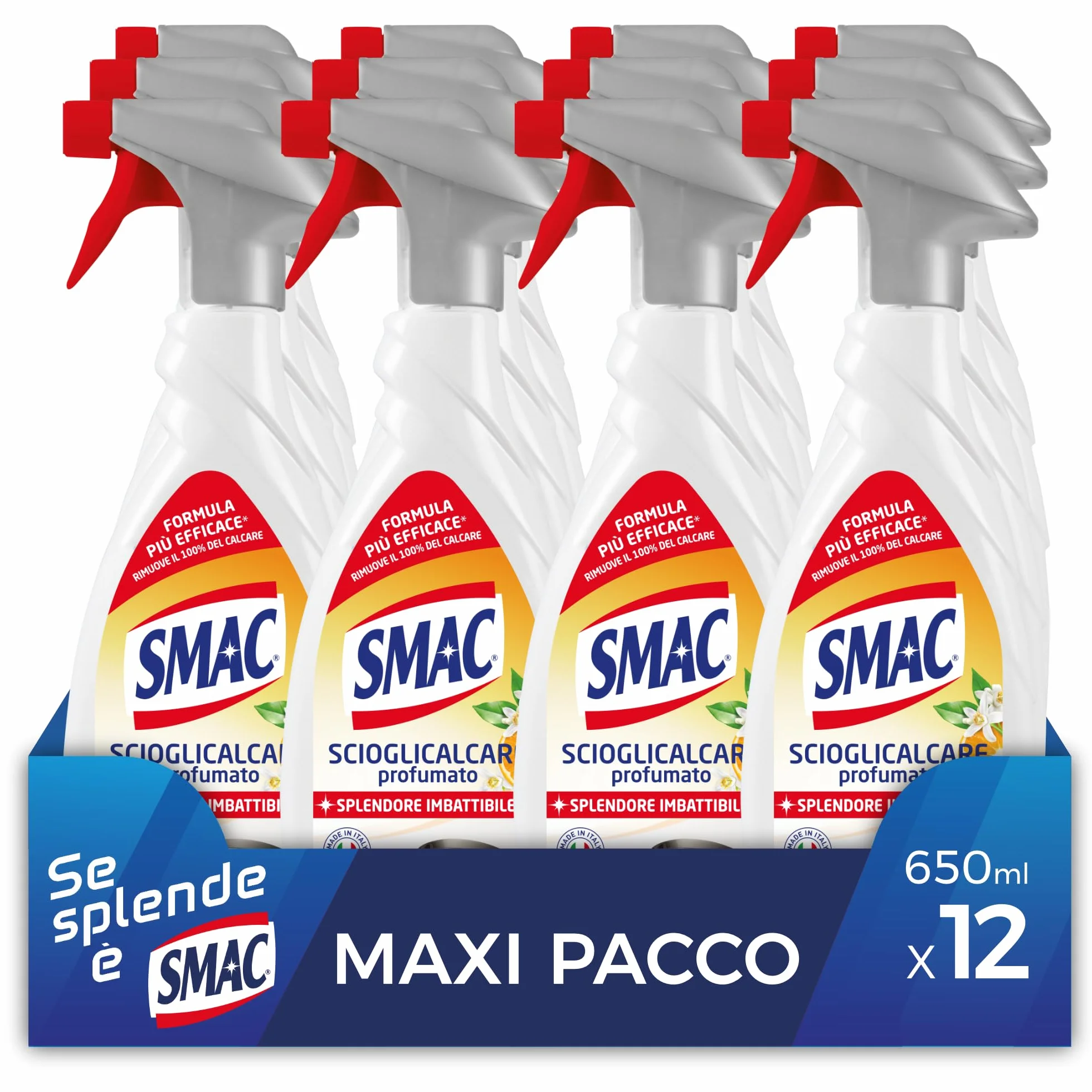 Smac Sgrassatore Scioglicalcare Detergente Spray Multisuperficie Anticalcare 650 ml x 12 Pezzi