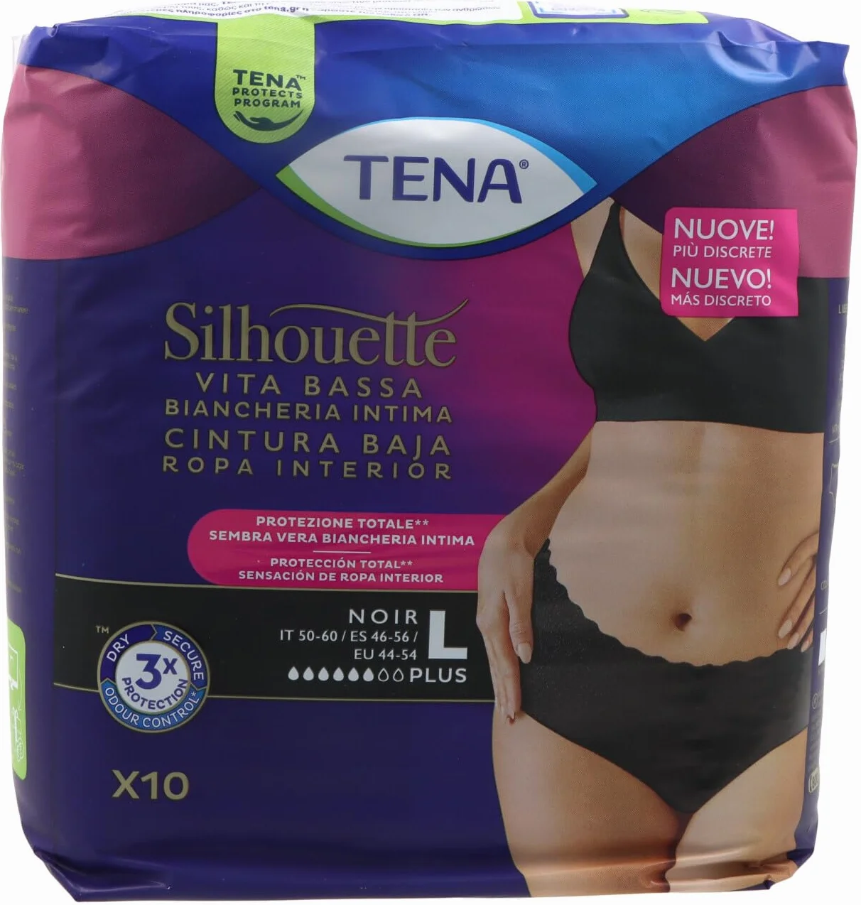 Tena Silhouette Noir Mutandine Assorbenti Vita Bassa Nere L 10 Pezzi