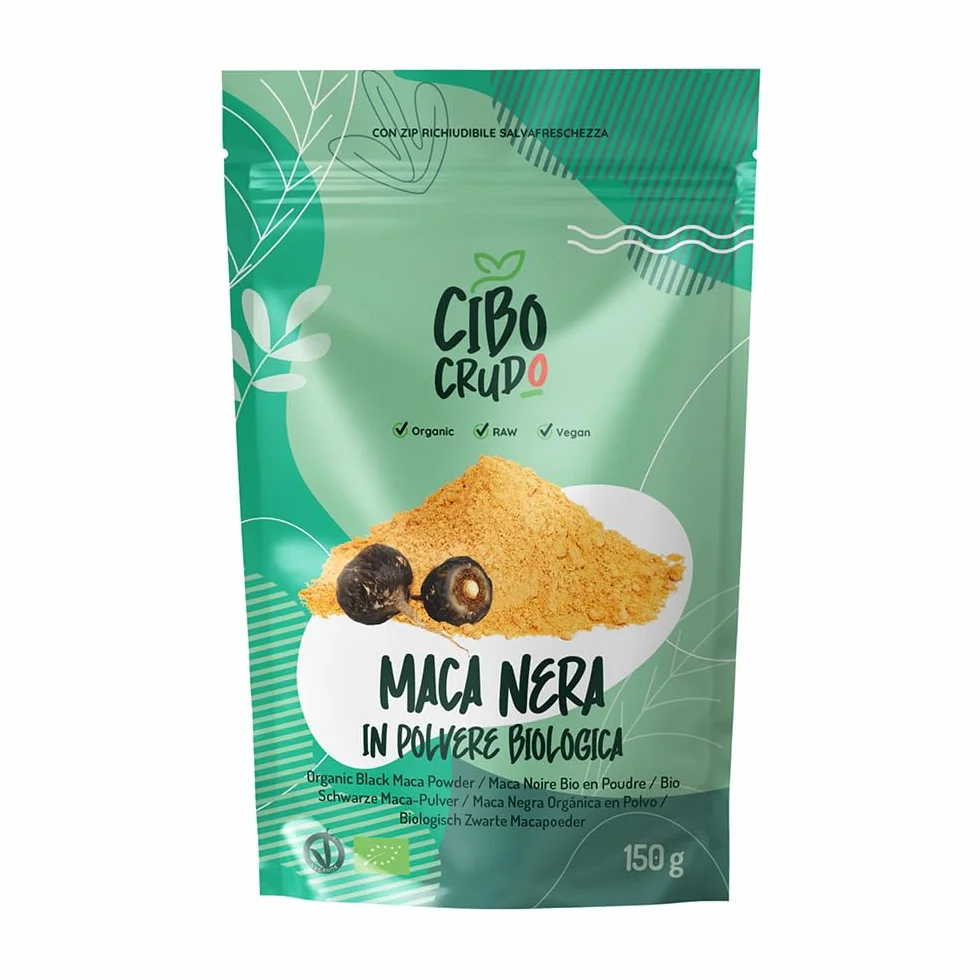 Cibocrudo Maca Nera Delle Ande In Polvere Biologico, Black Maca Powder Raw Organic, Provenienza Perù, Pura Al 100%, Fonte Di Amminoacidi, Acidi Grassi, Calcio, Fosforo, color Beige, 150 g