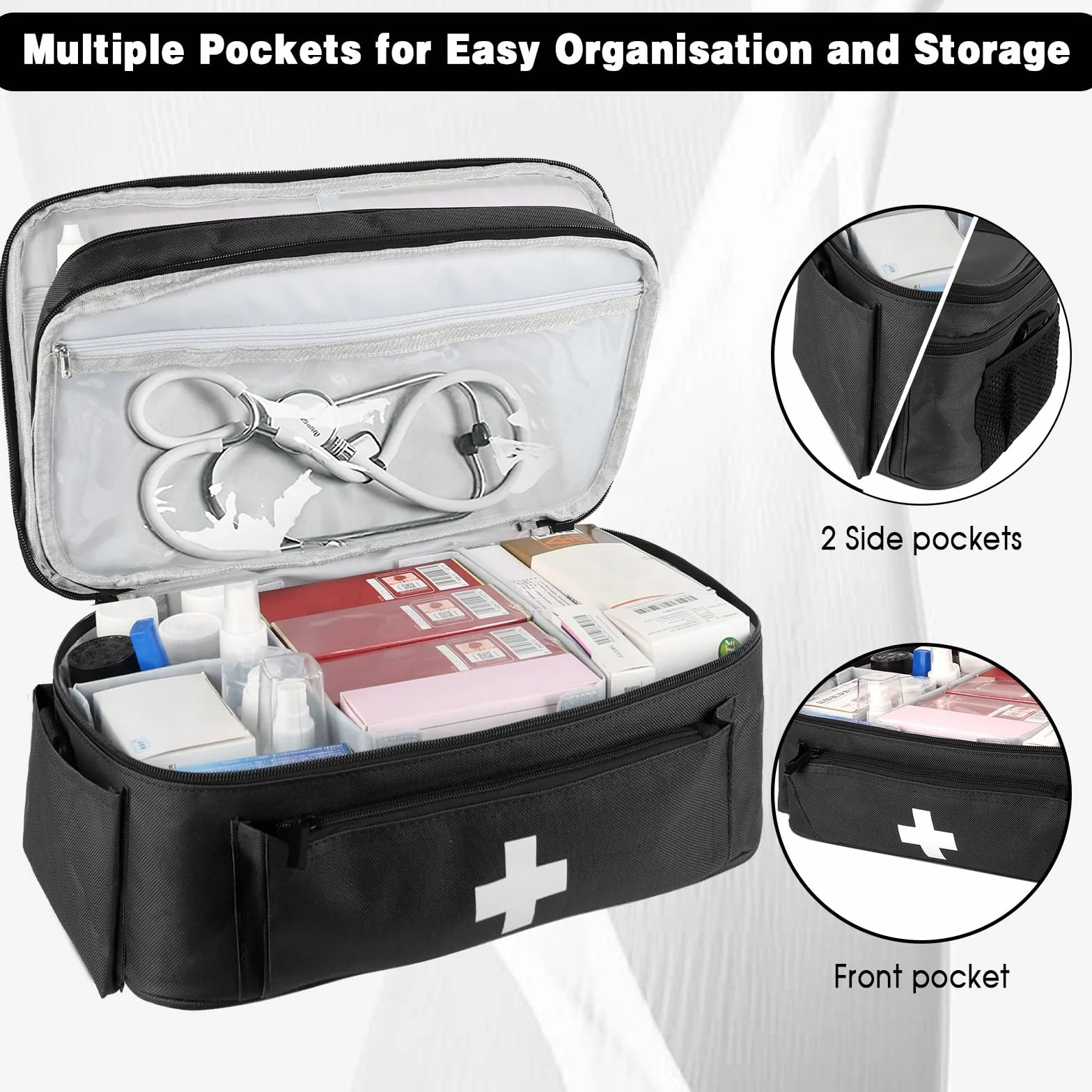Borsa Medica a 2 Strati per Infermiere Pronto Soccorso Portatile Nero