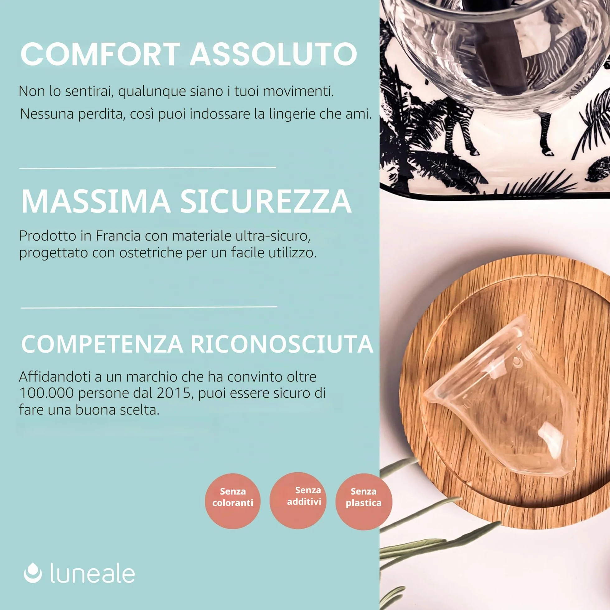 La Cup Luneale - coppetta mestruale - design ergonomico esclusivo creato con ostetriche - fabbricazione francese - 100% silicone medico al platino (S - Flusso leggero/medio)