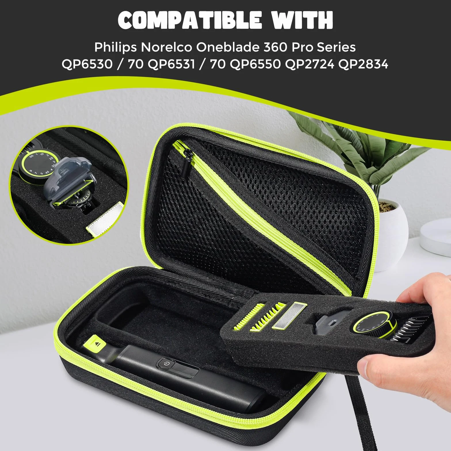 ProCase Custodia per Philips OneBlade 360 Viso e Corpo, Cover Protettiva Compatibile con QP2824/31 QP2834/31 QP2734/30 QP2724/31 QP6552/30, Borsa Portatile per Regolabarba Elettrico -Nero