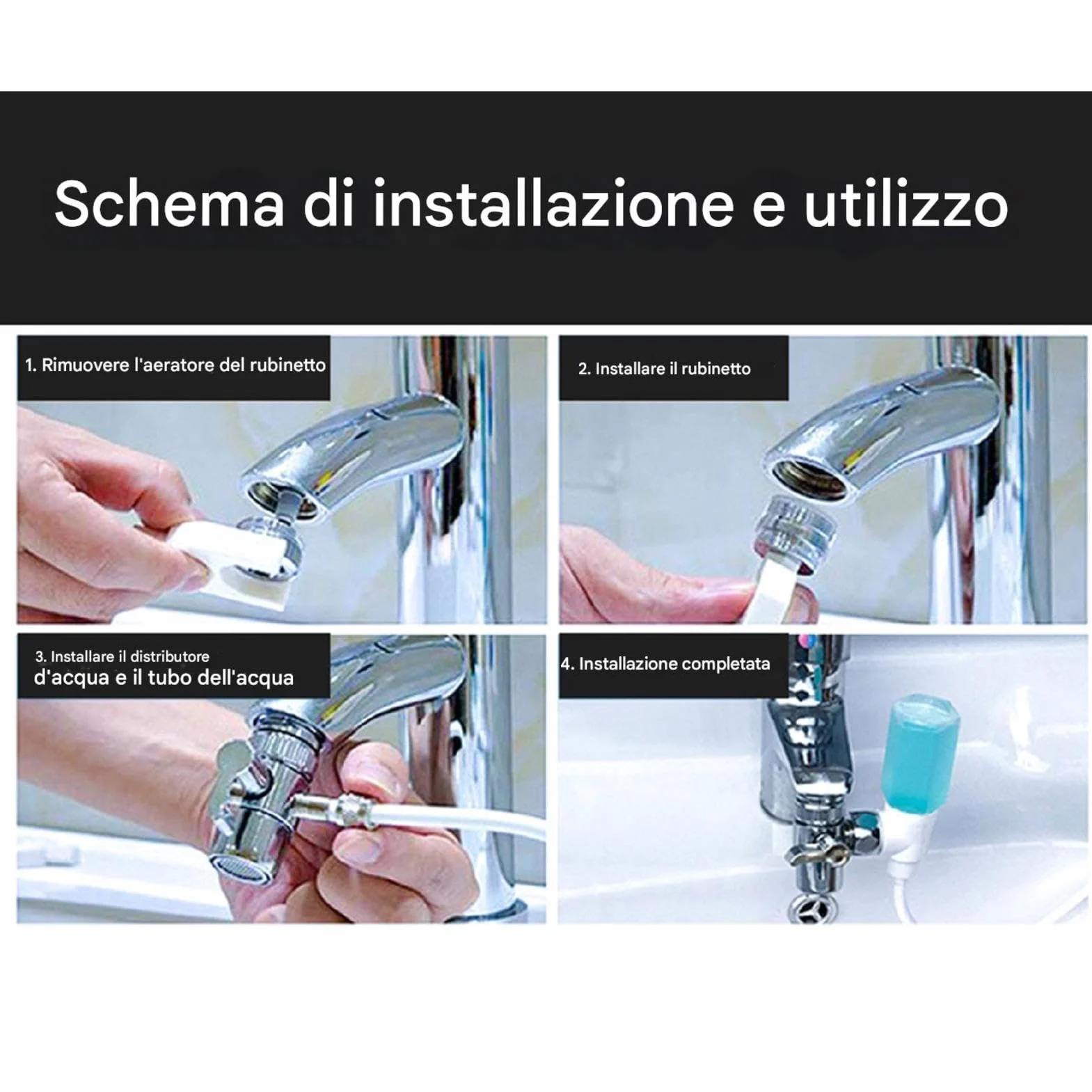 Irrigatore Orale a 6 Ugelli, Idropulsore Non Elettrico per Pulizia Dentale, Dispositivo Igiene Orale