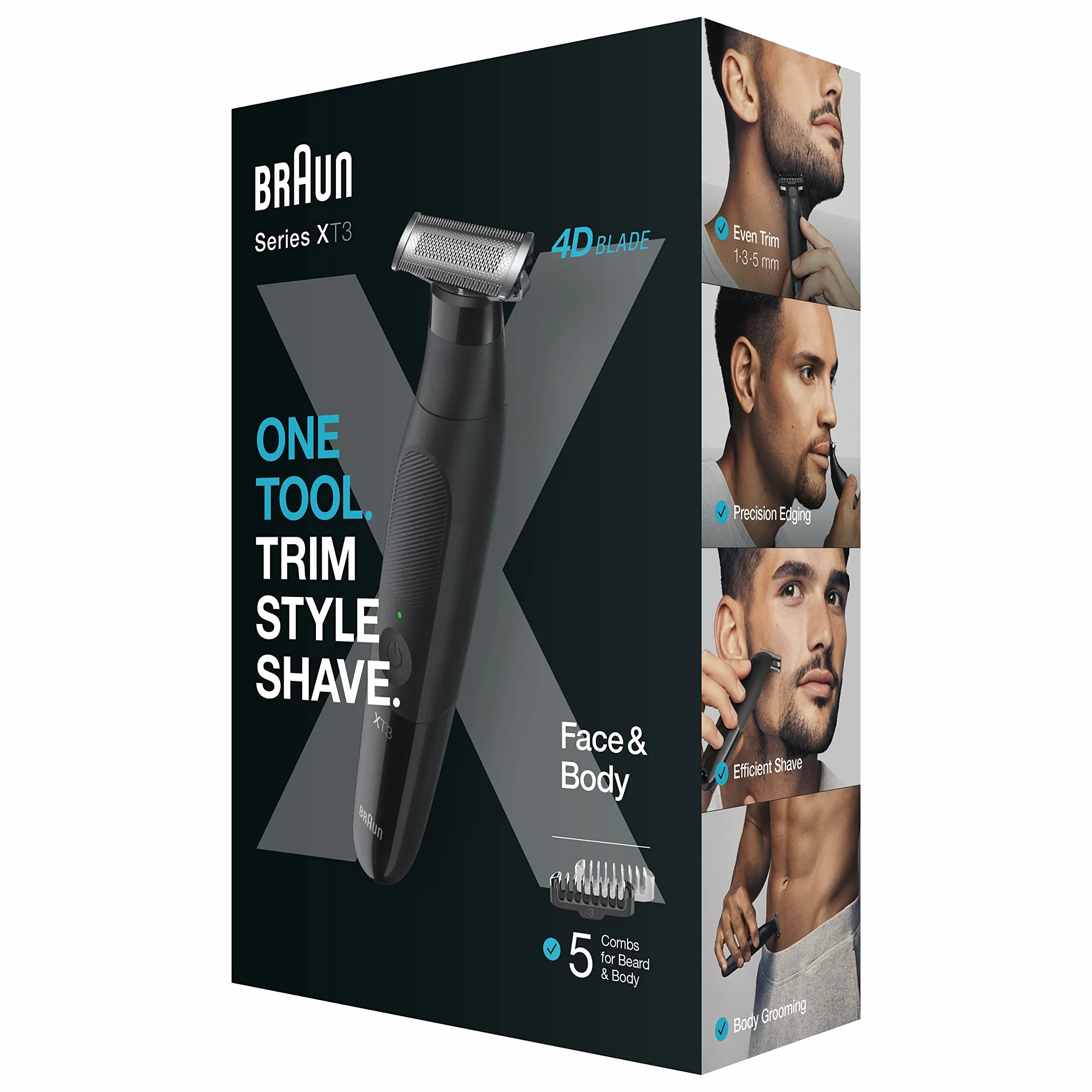 Braun XT3200 Series X Rasoio Elettrico Barba e Capelli, Testina Flessibile 4D, 45 Minuti Senza Fili