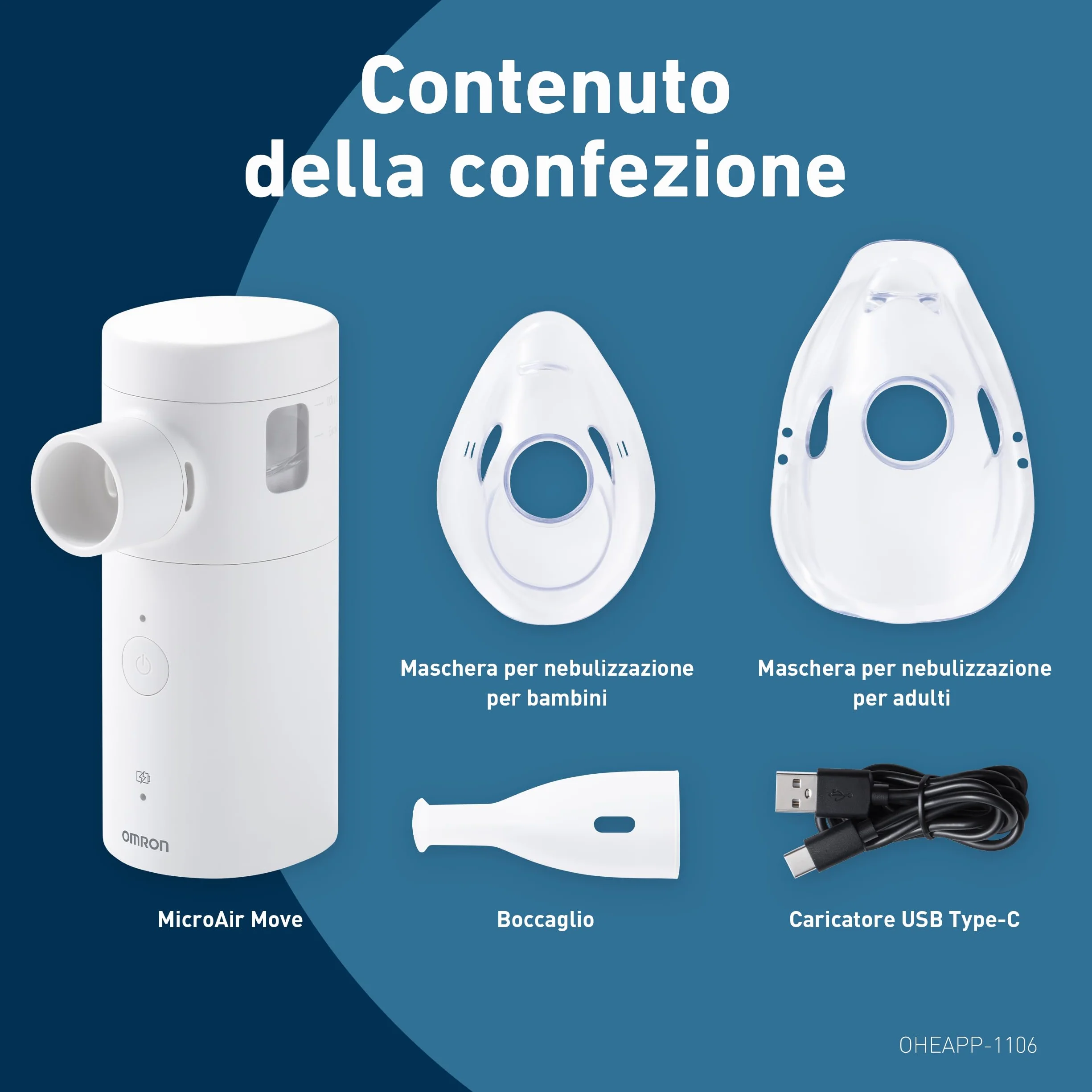 OMRON MicroAir Move Aerosol Mesh Portatile Silenzioso Macchina Aerosol Adulti Bambini Ricaricabile USB-C Design Compatto