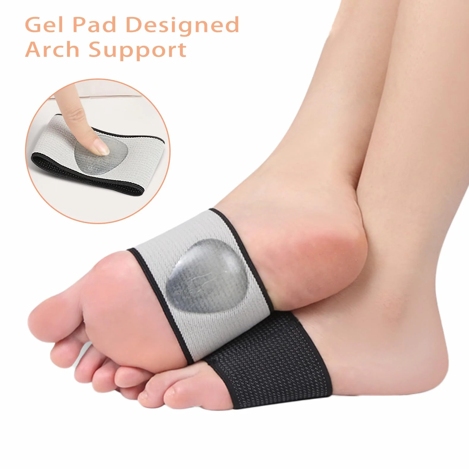 Fasce per Piedi con Cuscinetti in Gel per Alleviare Dolore Piedi Piatti e Metatarso, Donna Uomo (S, 35-39, Nero e Beige)