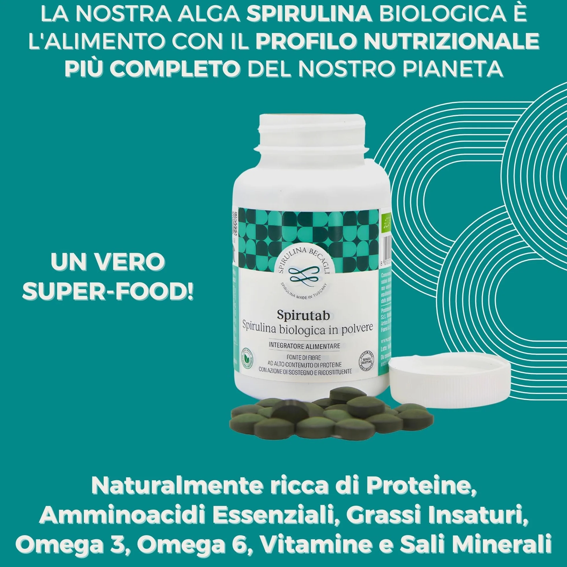 Spirulina Becagli Spirutab Compresse Integratore Alga Spirulina Made in Italy 180 Compresse