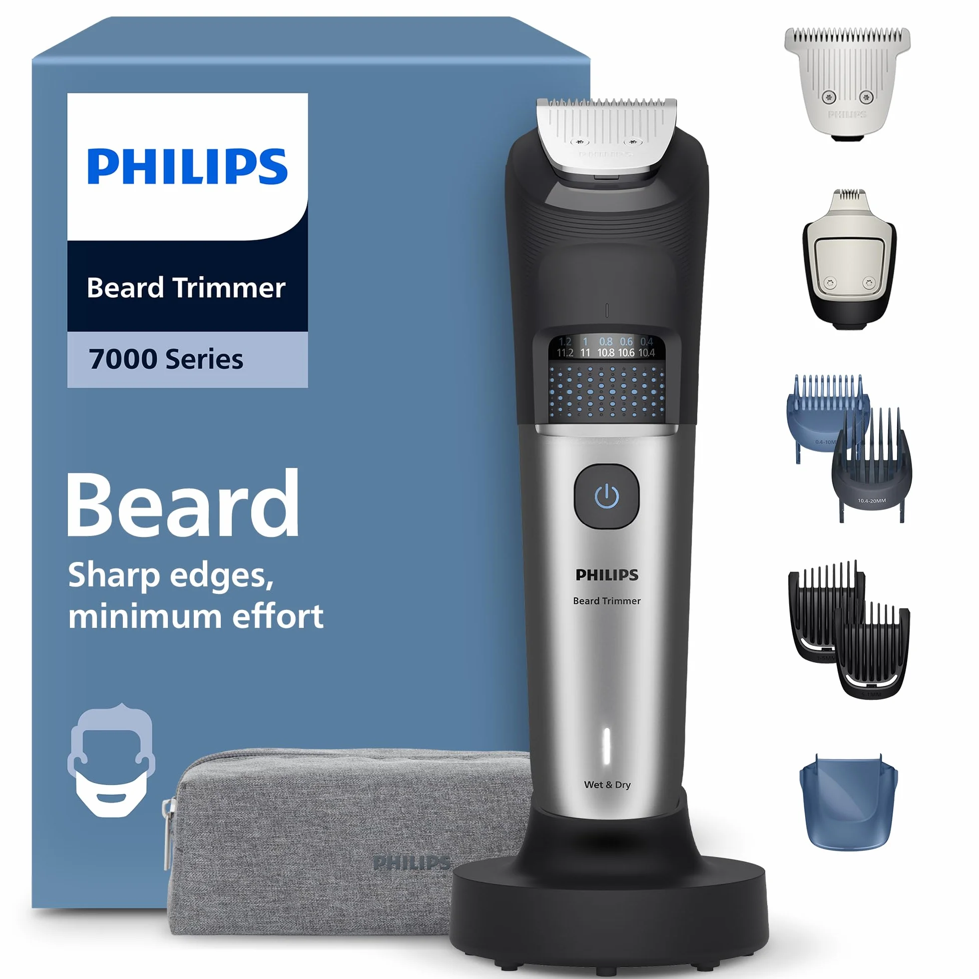 Regolabarba Philips Serie 7000 BT7670/15, 40 impostazioni lunghezza, impermeabile, BeardSense