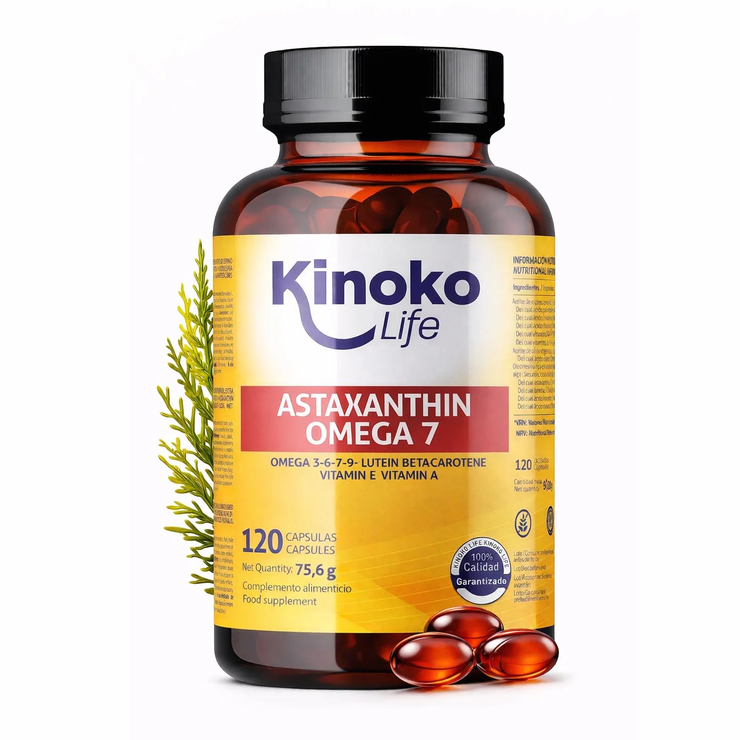 Astaxantina e Omega 7 dall'olio di olivello spinoso - 120 capsule con Omega 3, 6, 7, 9, luteina, betacarotene, vitamine E e A