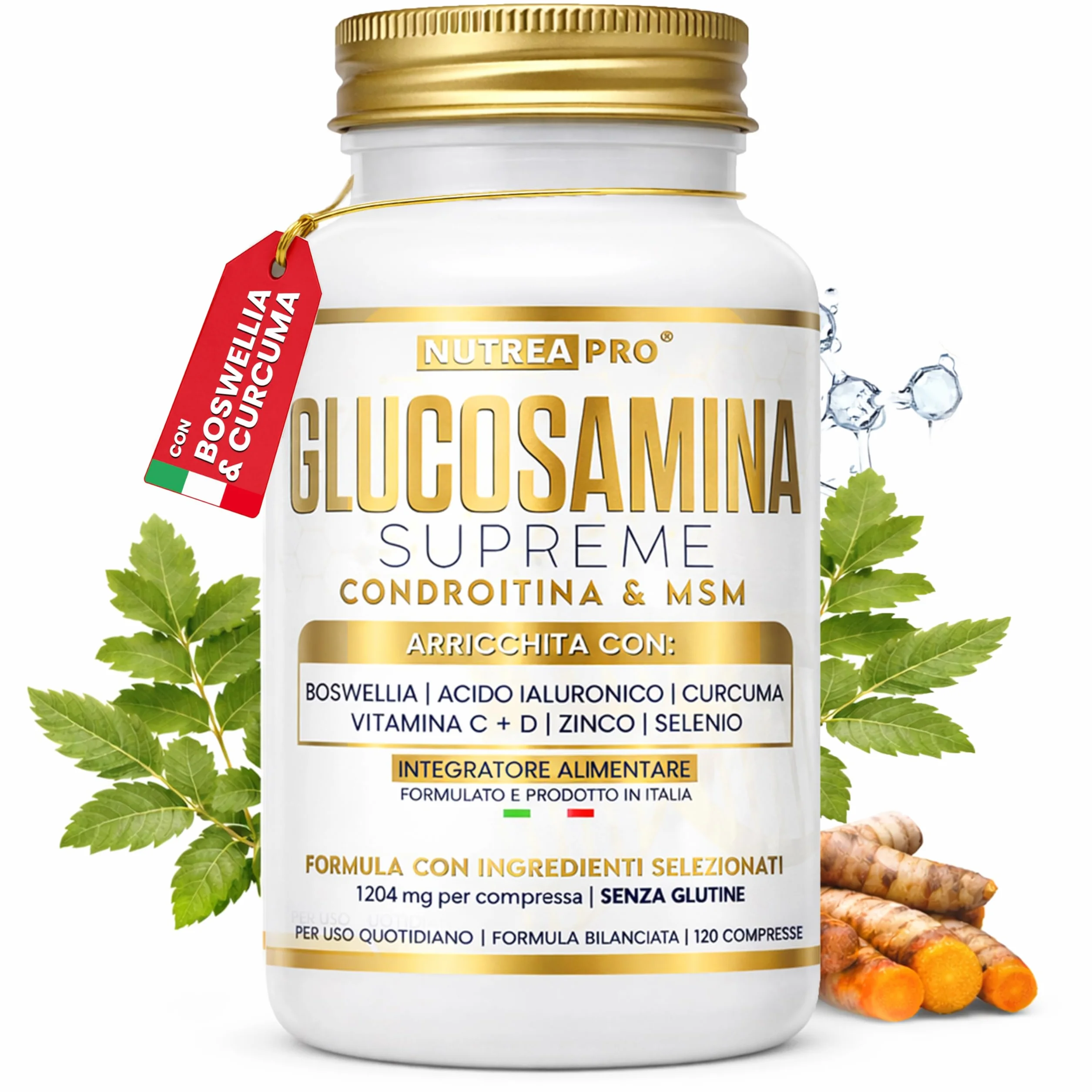 Glucosamina Condroitina MSM NUTREA PRO® | Formula Complex 2408 mg con Boswellia Serrata | 1000mg Glucosamina, 500mg Condroitina, 500mg MSM | integratore articolazioni e Mobilità | 120 Cps ITA