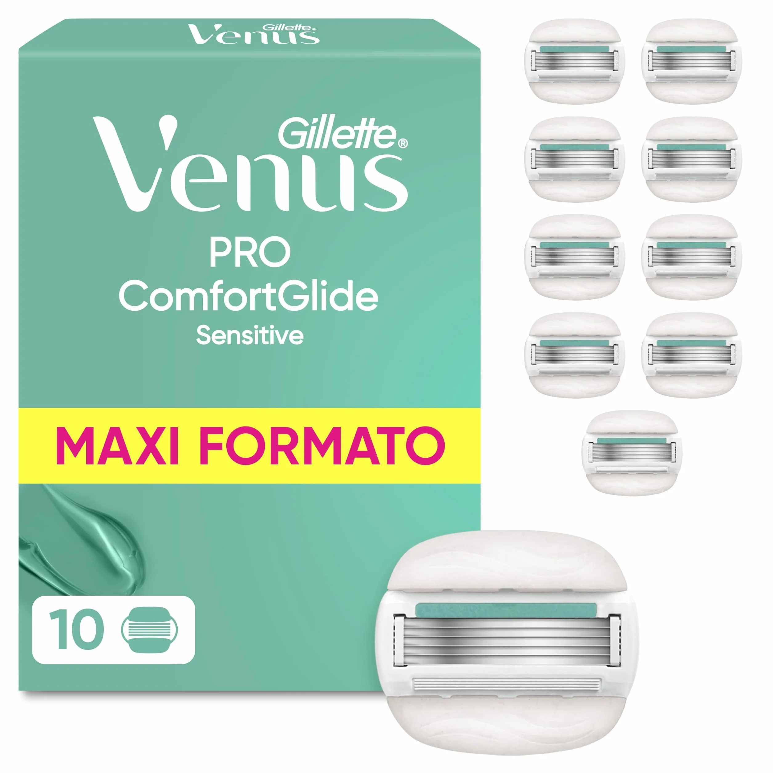 Gillette Venus Comfortglide Sensitive 10 Lamette di Ricambio a 5 Lame per Rasoio Donna