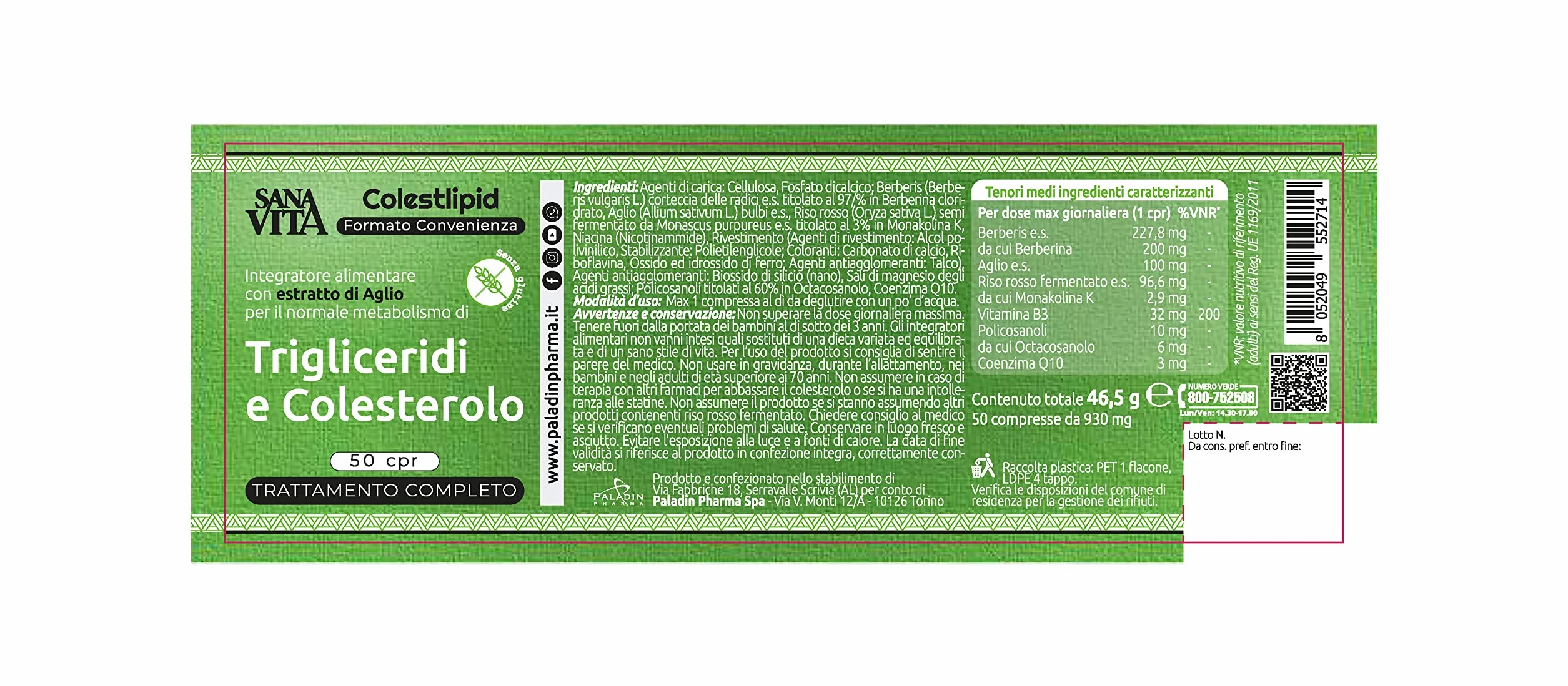 Sanavita - Colestlipid Integratore Alimentare, 50 Compresse per il controllo del metabolismo dei trigliceridi e del colesterolo - Monakolina K e Coenzima Q10