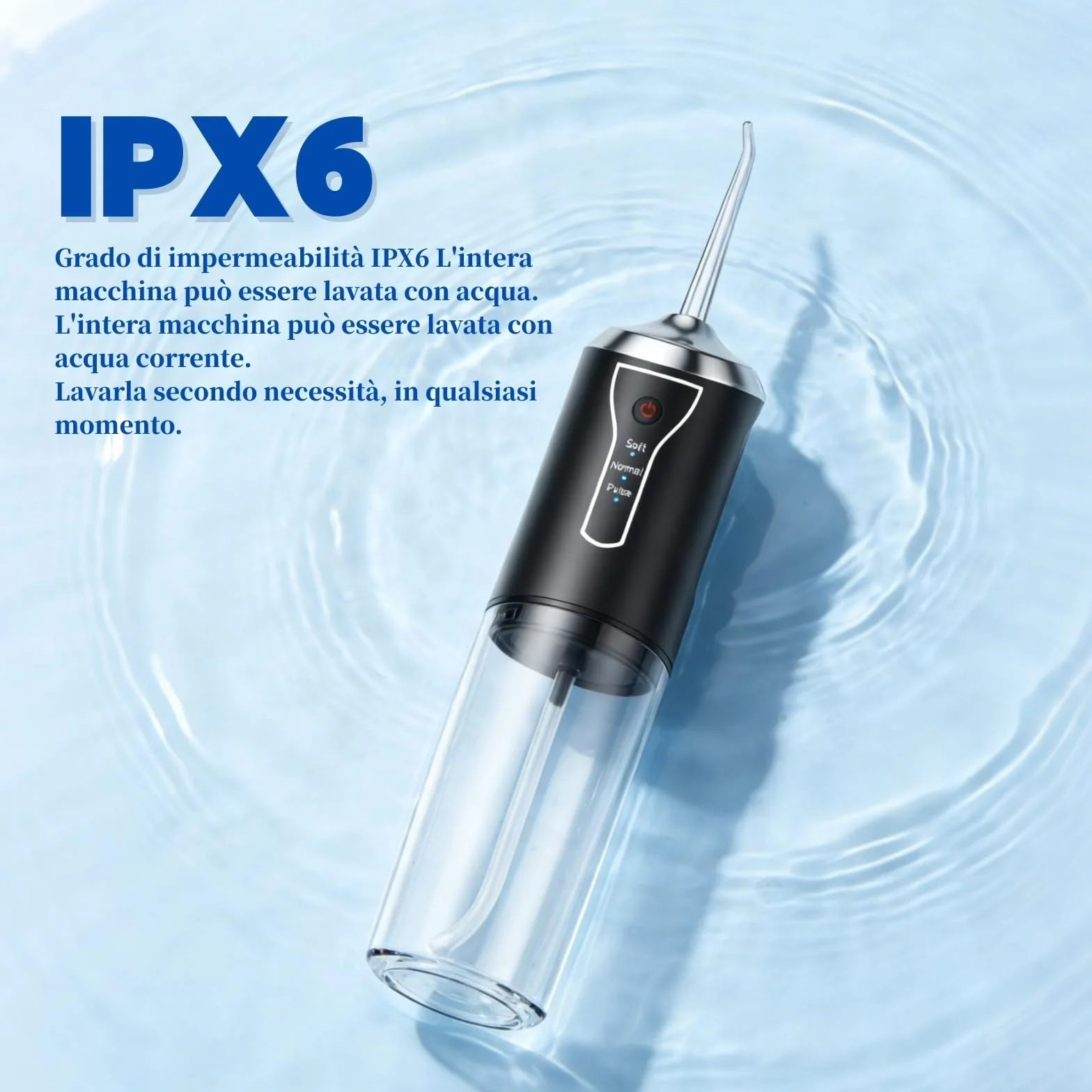 Idropulsore Dentale Portatile Denti, Water Flosser, Scovolino Denti, Irrigatore Orale 4 Modalità e 3 Intensità, Serbatoio da 230ml, Wasserdicht und Wiederaufladbar per Viaggi e Casa