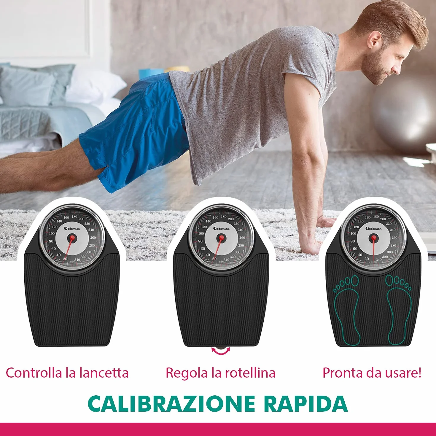 Adamson A24 Bilancia Pesapersone Meccanica, Analogica, Fino a 160 kg, Piedini Anti Scivolo – NUOVA - Durevole, Accurata e precisa – 20 Anni di Garanzia – Per la tua casa – Camera da Letto e Bagno