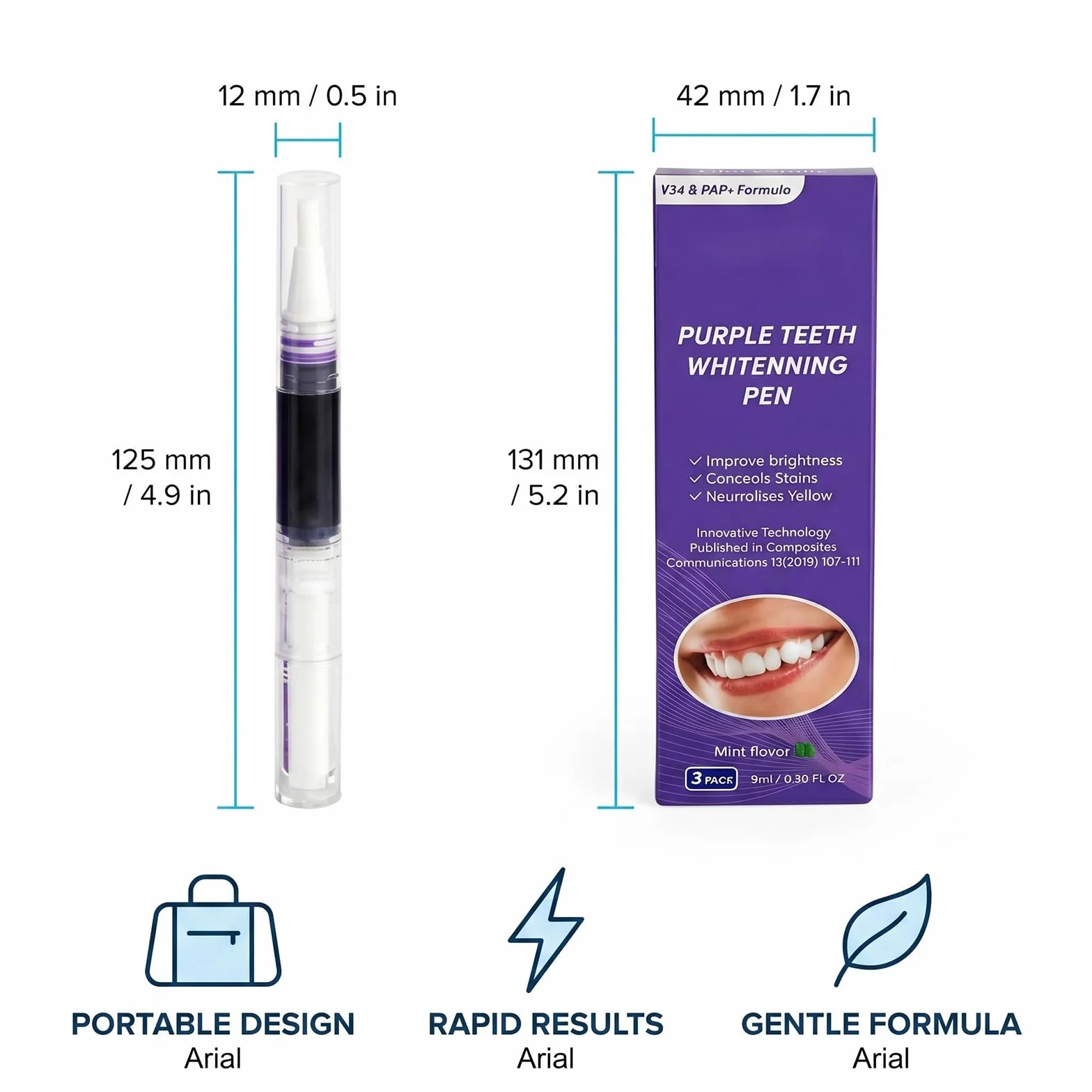 Penna Sbiancante Denti 3 Pezzi, Gel Sbiancante per Macchie di Caffè e Tè