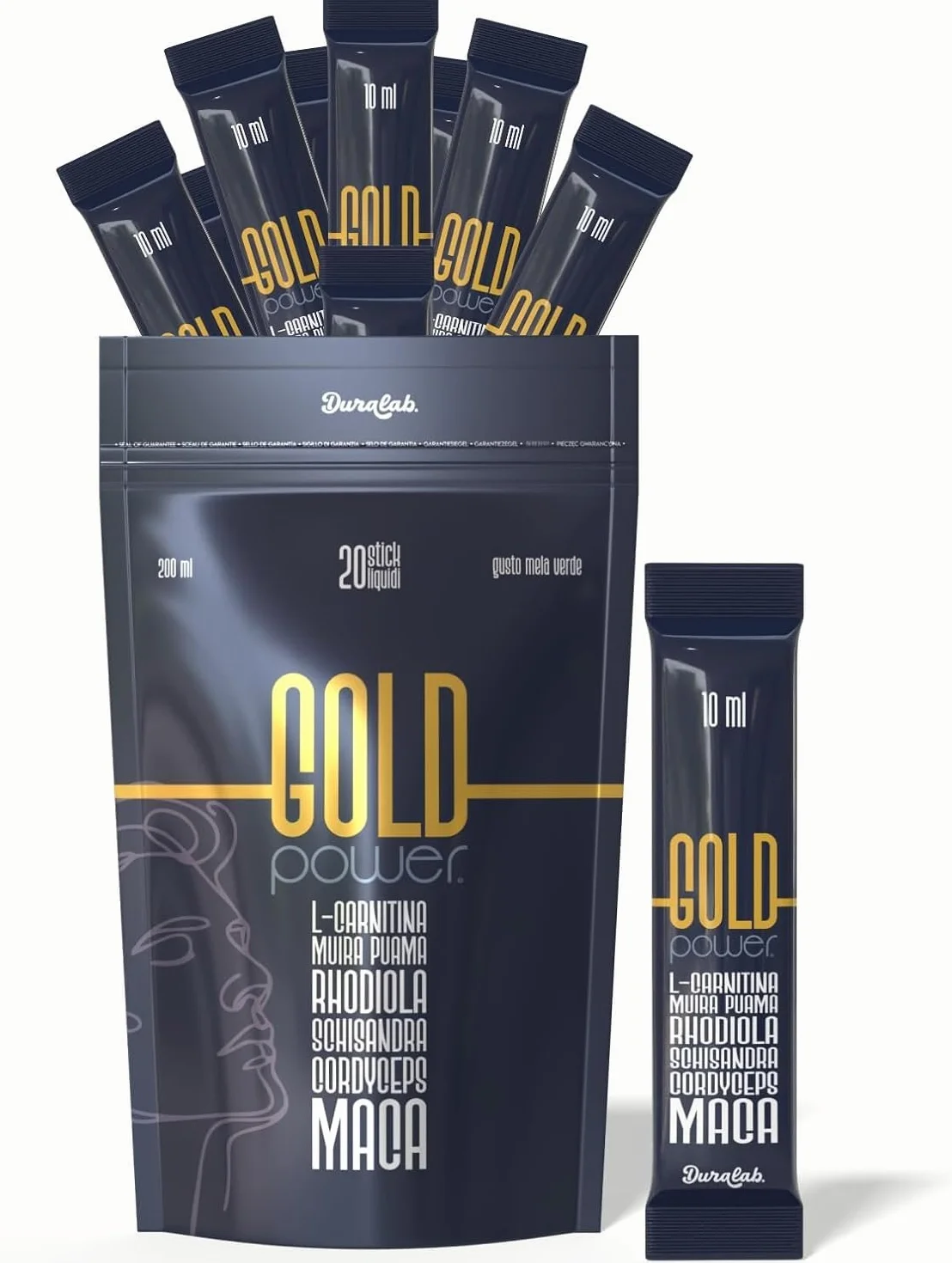 GOLD POWER Integratore Uomo con Maca 200 ml, Muira Puama, Cordyceps, Rhodiola, Schisandra, L-Carnitina Made in Italy – Supporto Energia, Vitalità e Tono Fisico (1 Pezzo)
