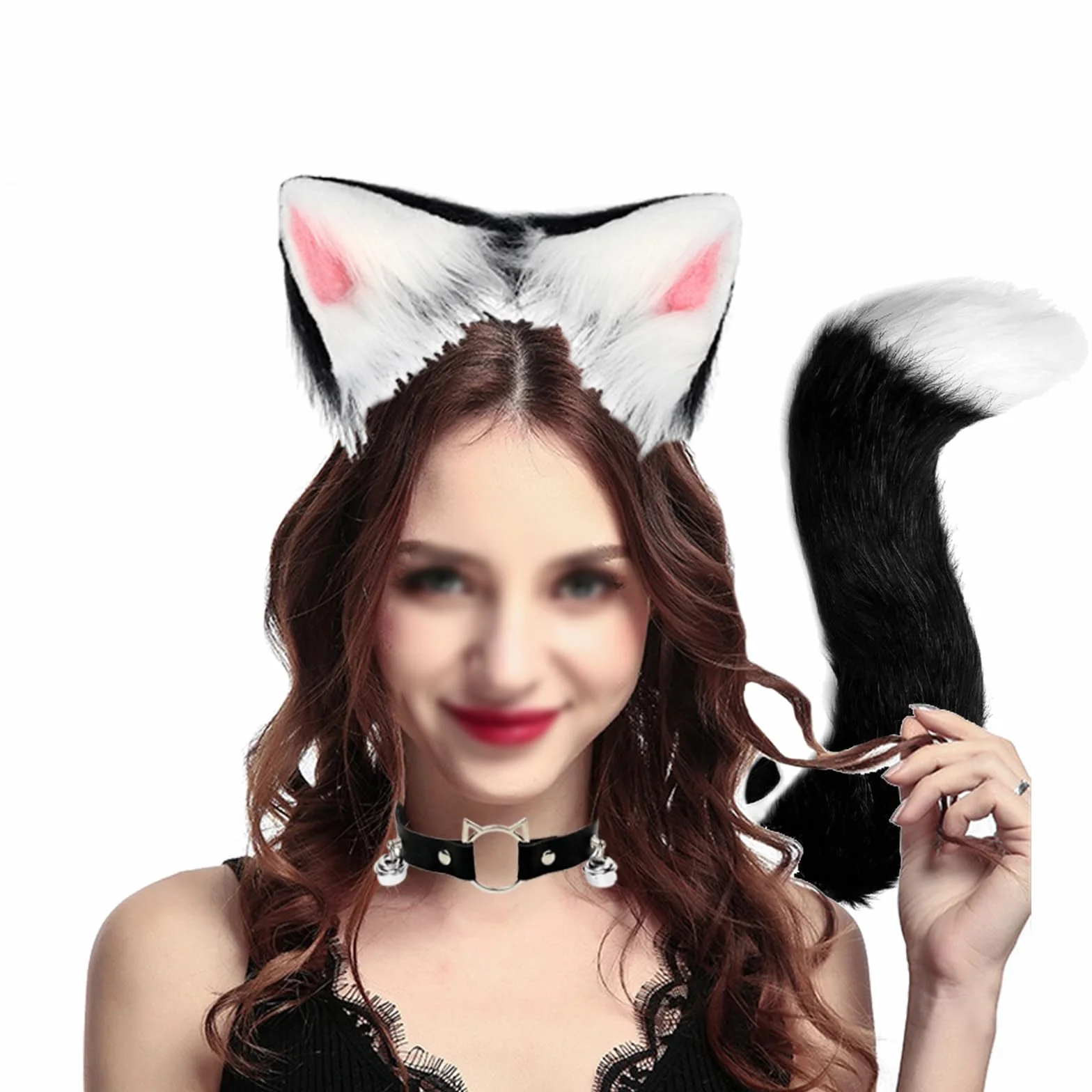 Set costume da volpe con cerchietto orecchie nere e coda finta per travestimenti cosplay Halloween