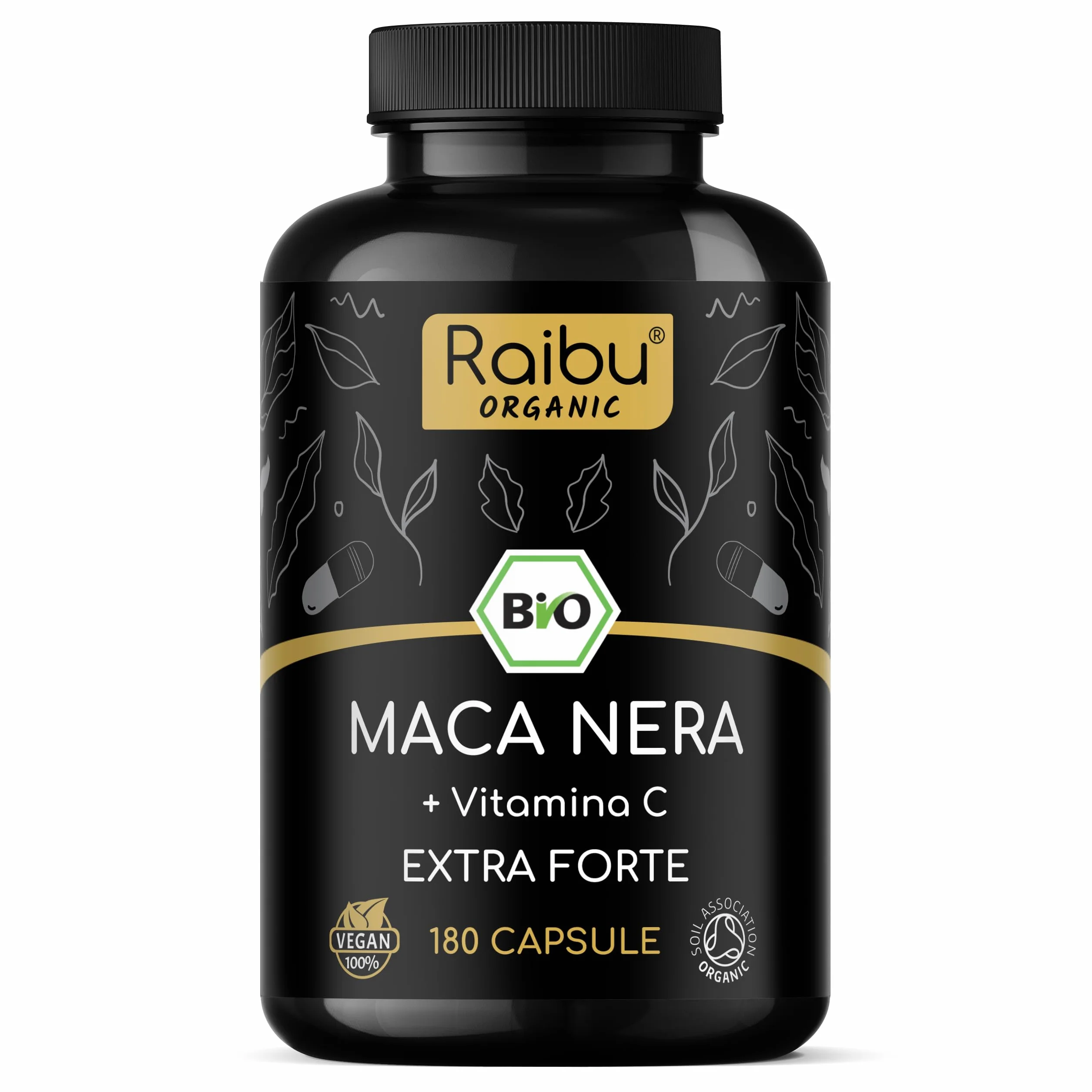 Maca Peruviana Nera BIO Extra Forte - 12.800 mg Maca Nera al giorno (equivalente a 3.200 mg) - Equilibrio Ormonale, Energia, Benessere - Originaria del Perù & Certificata BIO - 180 Capsule Vegane
