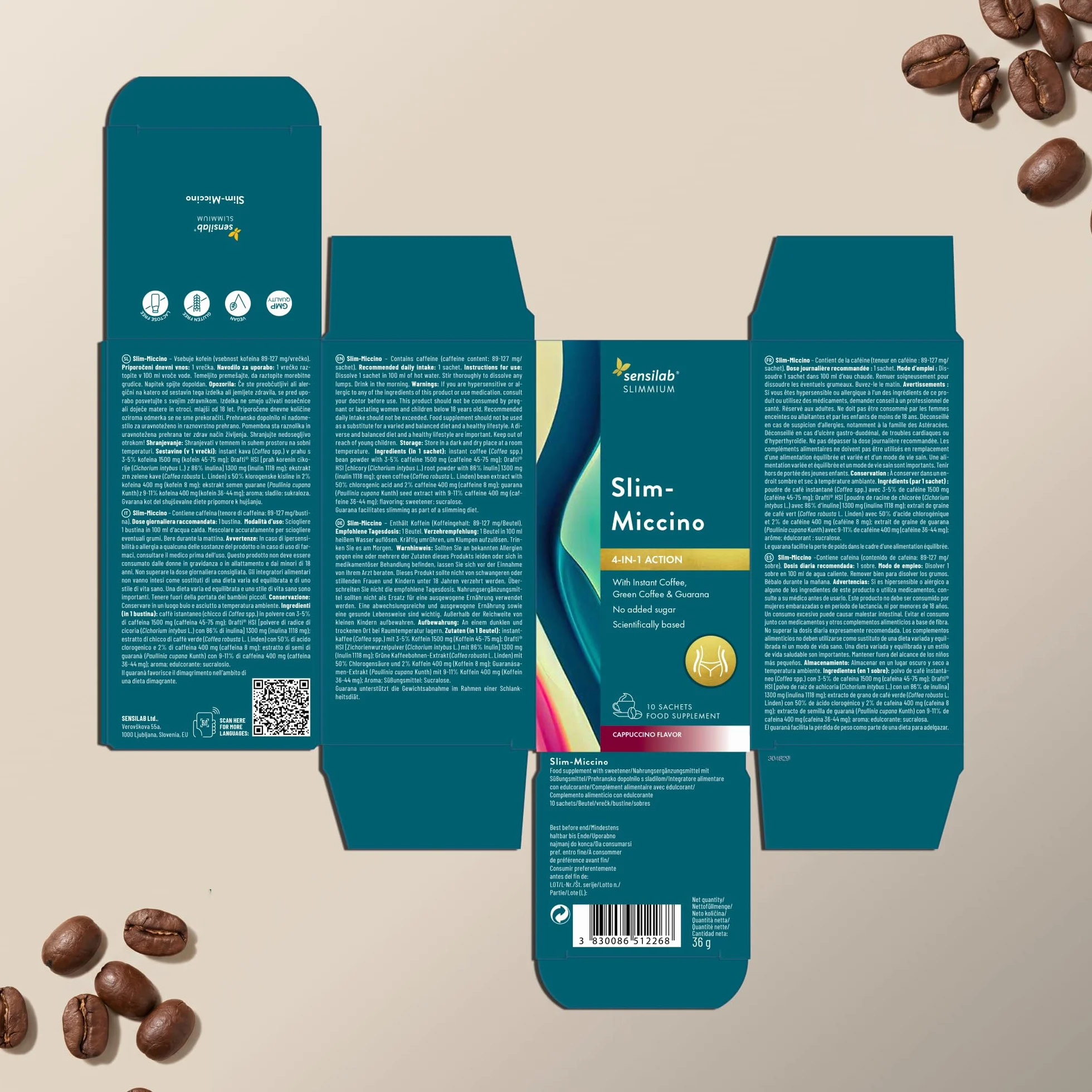 Sensilab Slimmium SlimMiccino XXL Termogenico Pre-Workout Caffè Solubile Caffè Verde con Inulina e Guaranà Bevanda alla Caffeina senza Zuccheri Aggiunti Gusto Cappuccino 30 Bustine