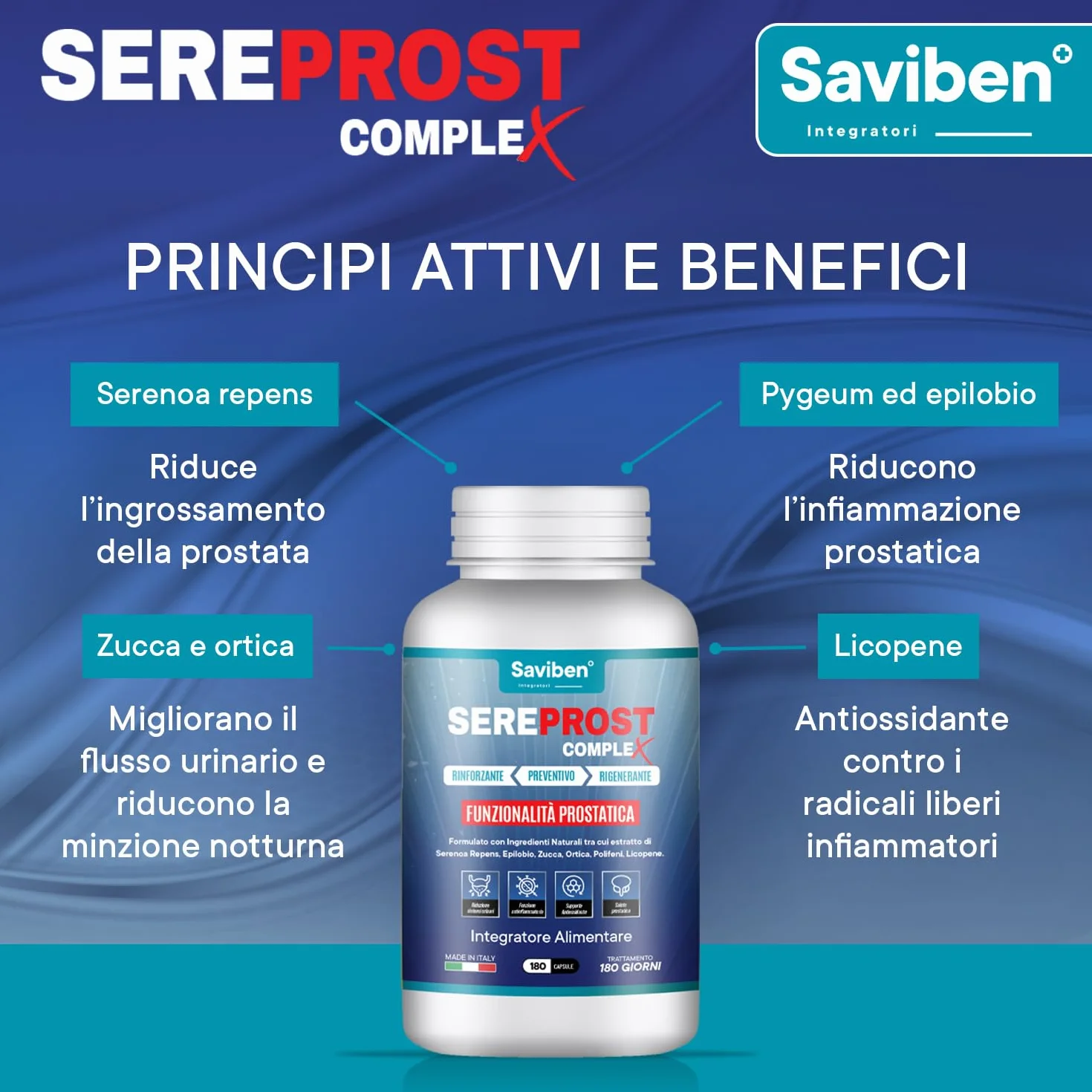 Serenoa Repens Saw Palmetto Prostata Integratore con Licopene Epilobio Zucca Ortica Pygeum Africanum