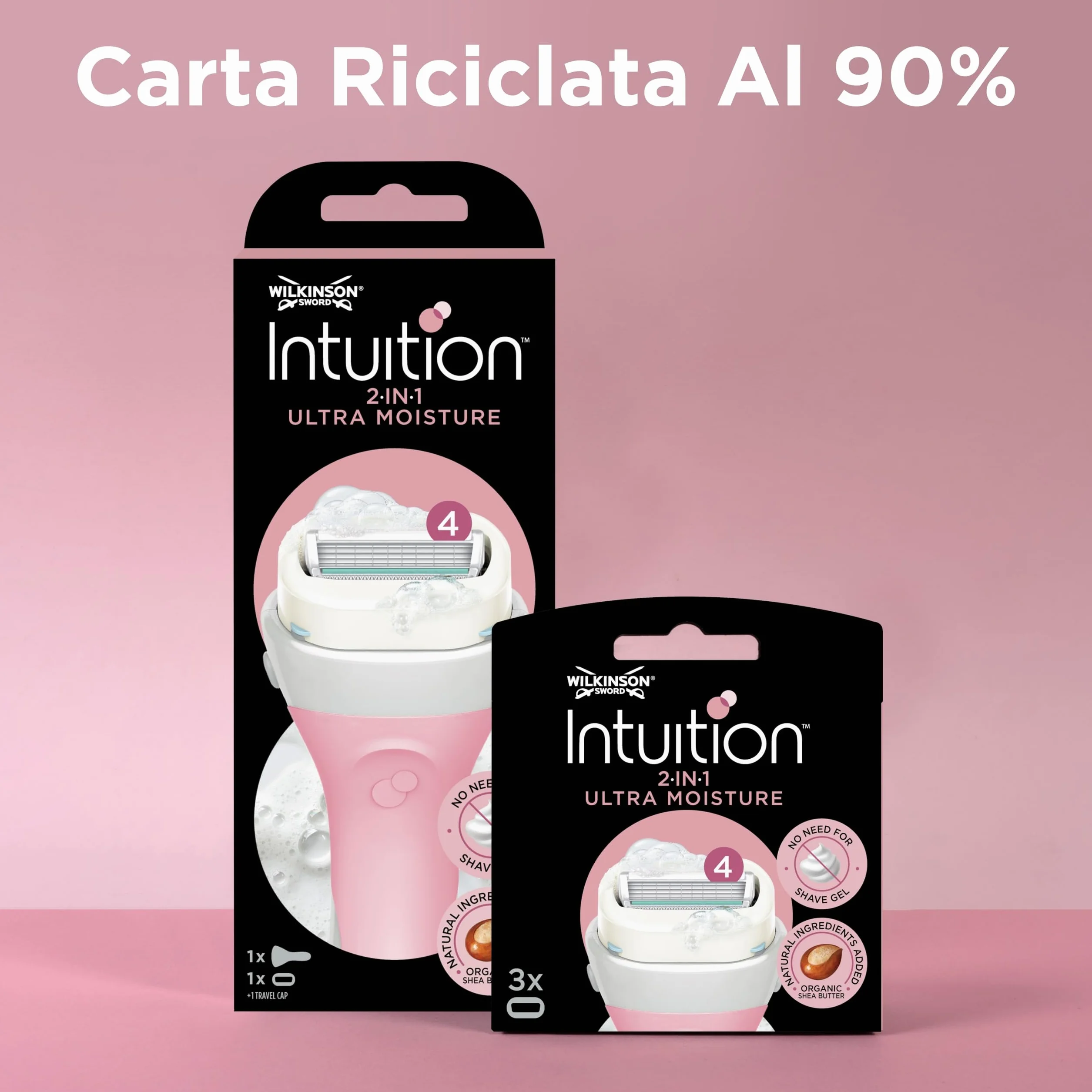 Wilkinson Sword Intuition Ultra Moisture XXL Pack Rasoio Donna 1 Rasoio 5 Lame Ricarica Sapone Burro Karité