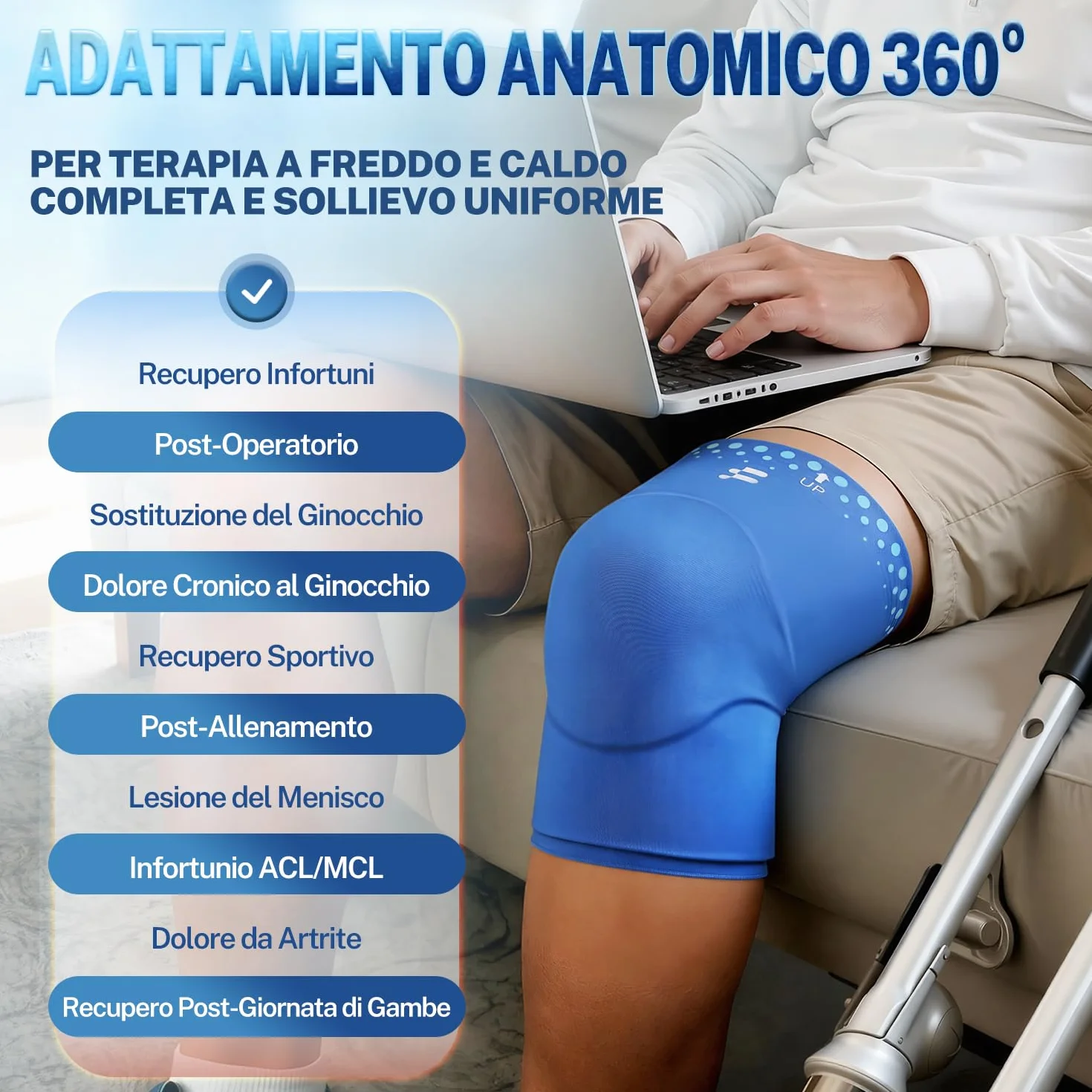 Fitomo Fascia Fredda e Calda per il Ginocchio - Terapia a Caldo e Freddo Riutilizzabile per Dolore e Gonfiore, con Adattabilità e Supporto Regolabile per Artriti, Recupero da Infortuni Sportivi, L
