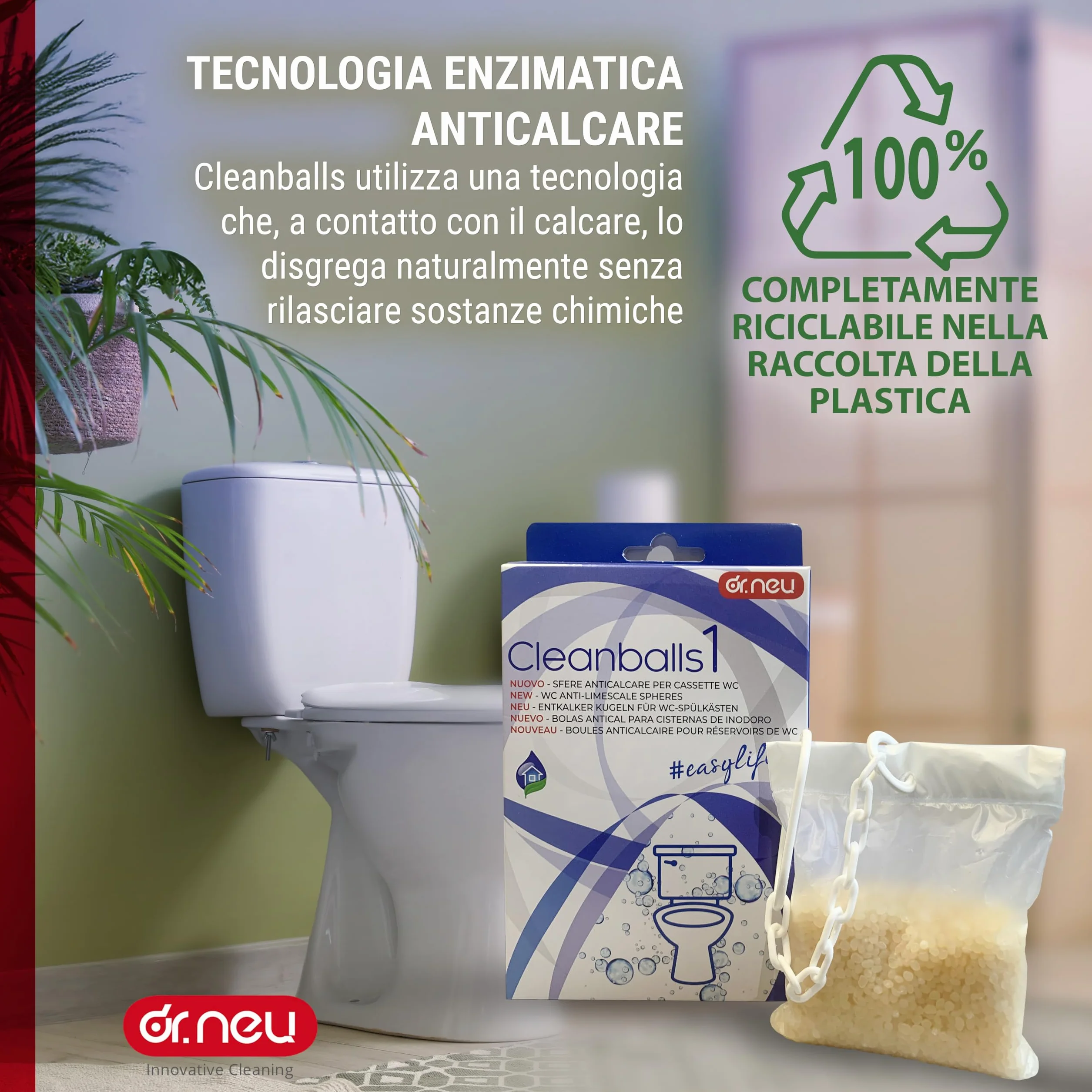 DR. NEU Cleanballs Sfere Anticalcare per Cassetta WC Esterna e da Incasso, Durata 6 Mesi