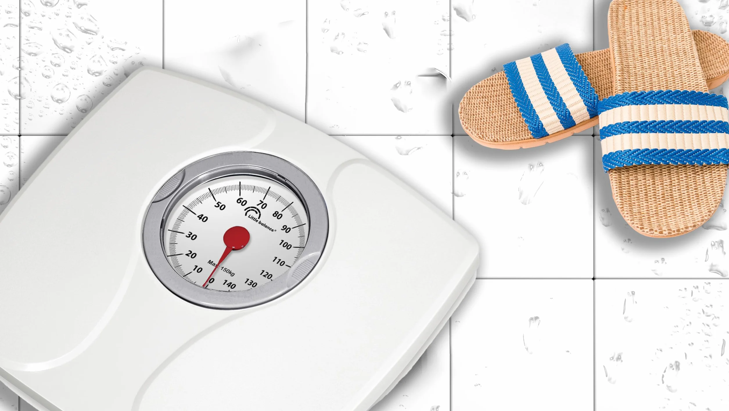 LITTLE BALANCE 8935 Confort 150, Bilancia pesapersone meccanica, Bilancia con schermo XL, Forma compatta, 150 kg, Bianco
