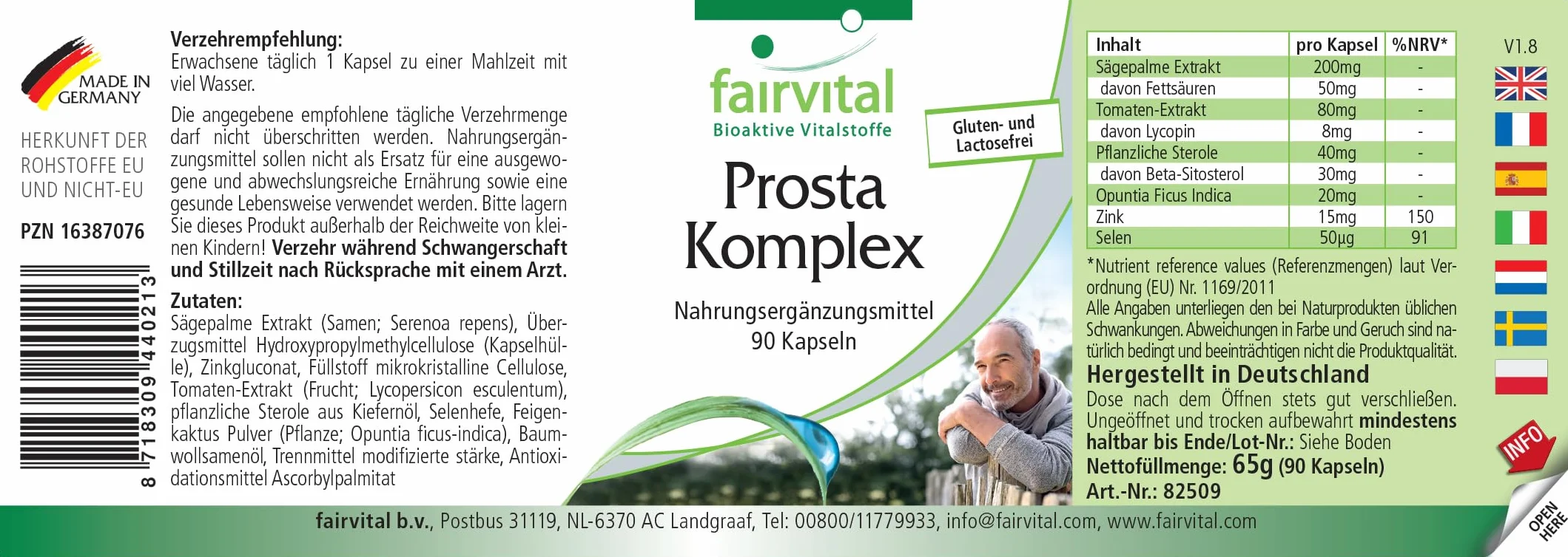 Fairvital Prosta Komplex 90 capsule alto dosaggio con selenio, zinco, palma nana, licopene, beta-sitosterolo e opuntia
