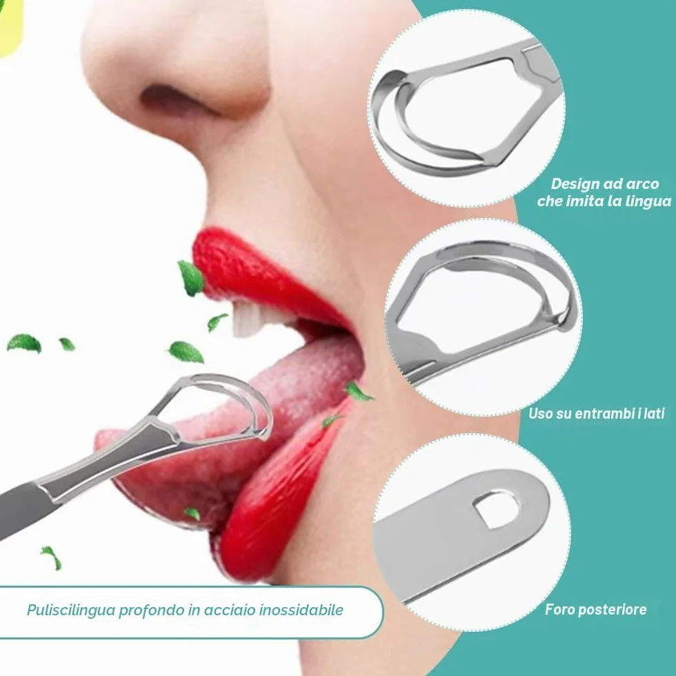 Pulisci Lingua, Pulisci Lingua in Acciaio Inox, Doppio Livello Pulitori di Lingua, Detergente per Lingua, Raschia Lingua in Acciaio Inox, Alito Fresco, Riutilizzabile