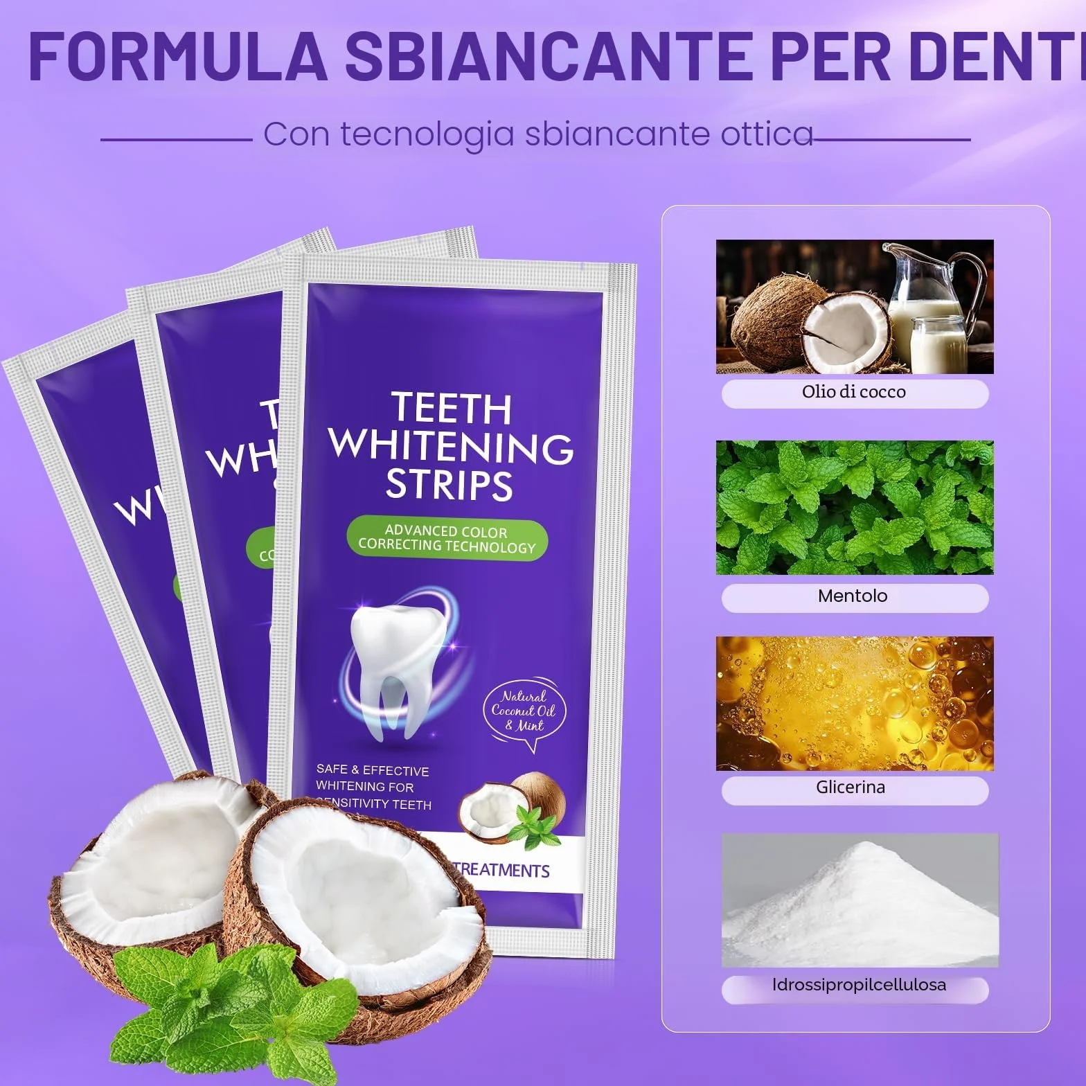 Strisce sbiancanti viola, confezione da 28 pezzi per sbiancamento dei denti per 14 trattamenti, risultati rapidi 30 minuti, formula resistente, sicuro e antiscivolo per tutti