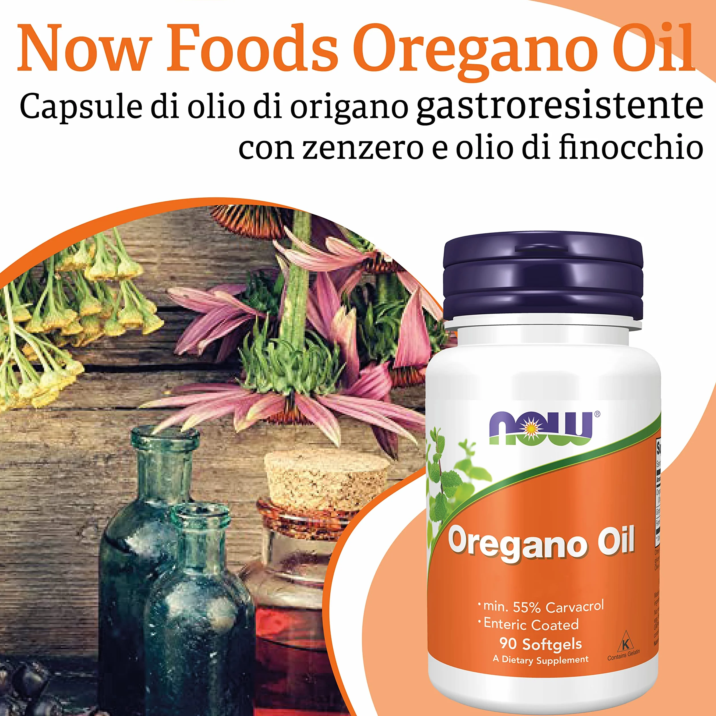 Now Foods Oregano Oil 90 Softgels, Testato in Laboratorio, Vegetale, Senza Glutine, non OGM