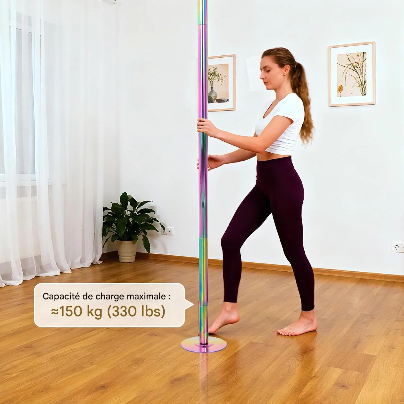 Palos Pole Dance Professionale Altezza Regolabile 223,5-274,5 cm 45 mm Rotante e Statico Portatile Nero/Multicolore