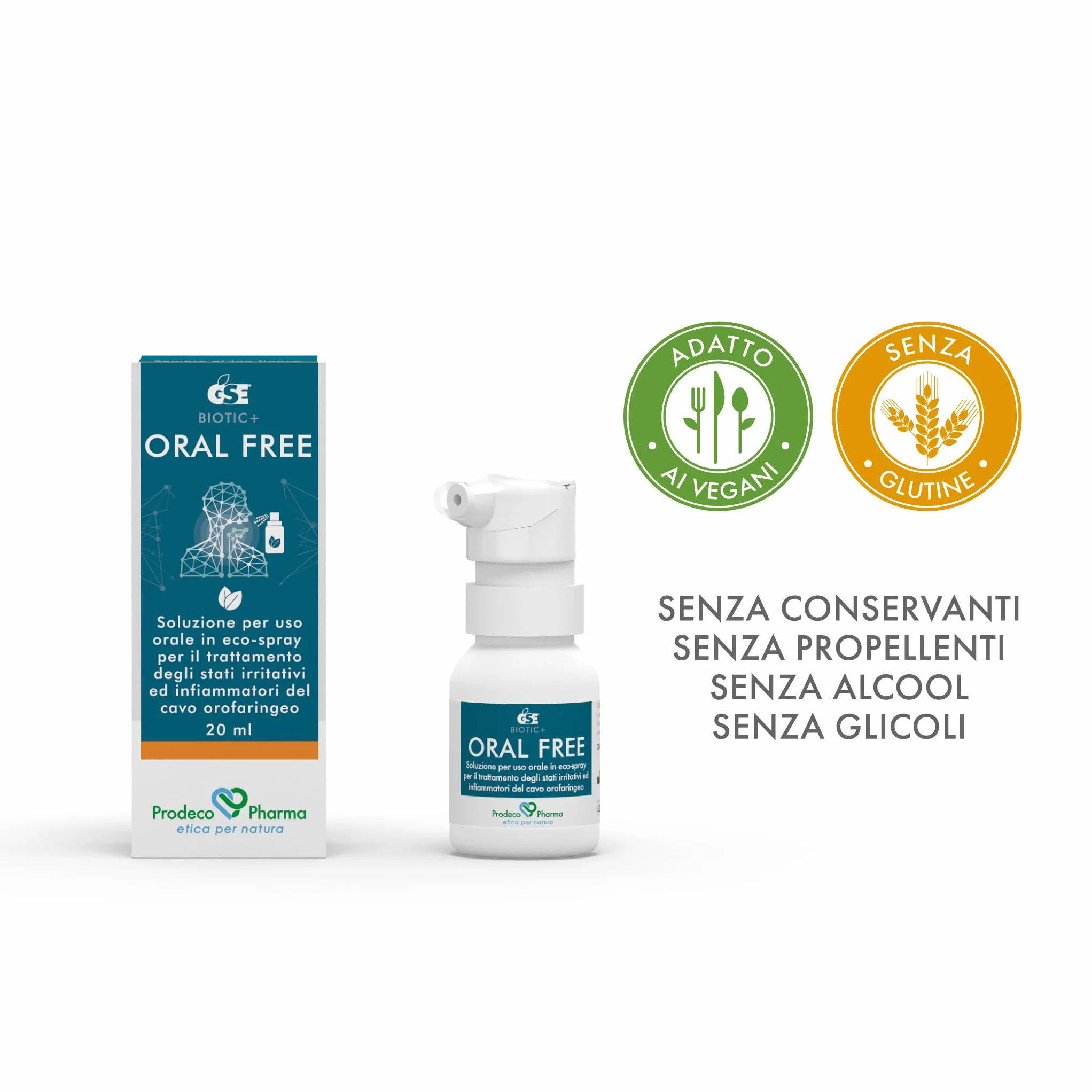 Prodeco Pharma GSE Oral Free Spray 20 ml - Soluzione Uso Orale per Irritazioni e Infiammazioni Cavità Orofaringea