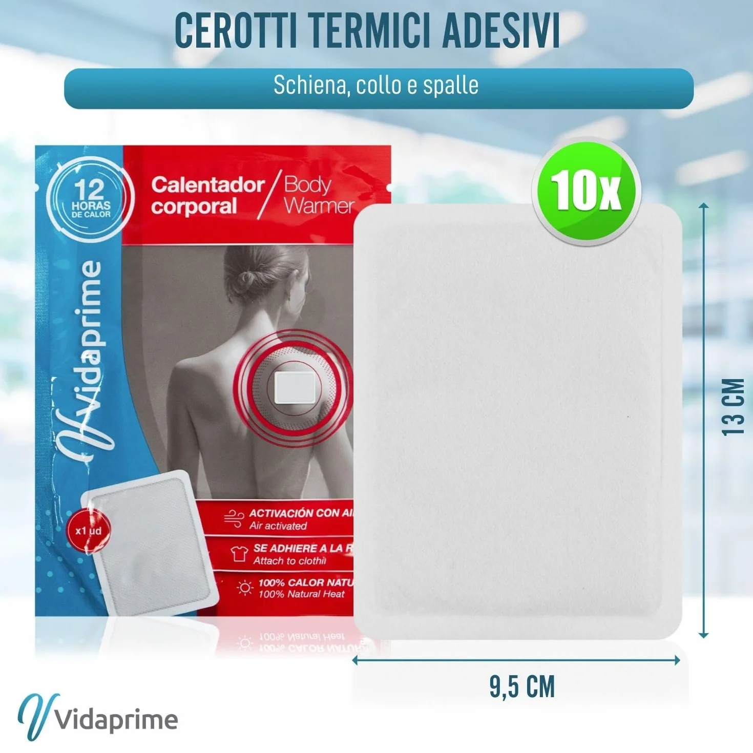 Pack x10 Cerotti Riscaldanti per Schiena, Collo e Spalle - Calore Profondo e Calmante - Adesivi Istantanei per Dolore Lombare - Cerotti Termici per 24 Ore di Sollievo Muscolare