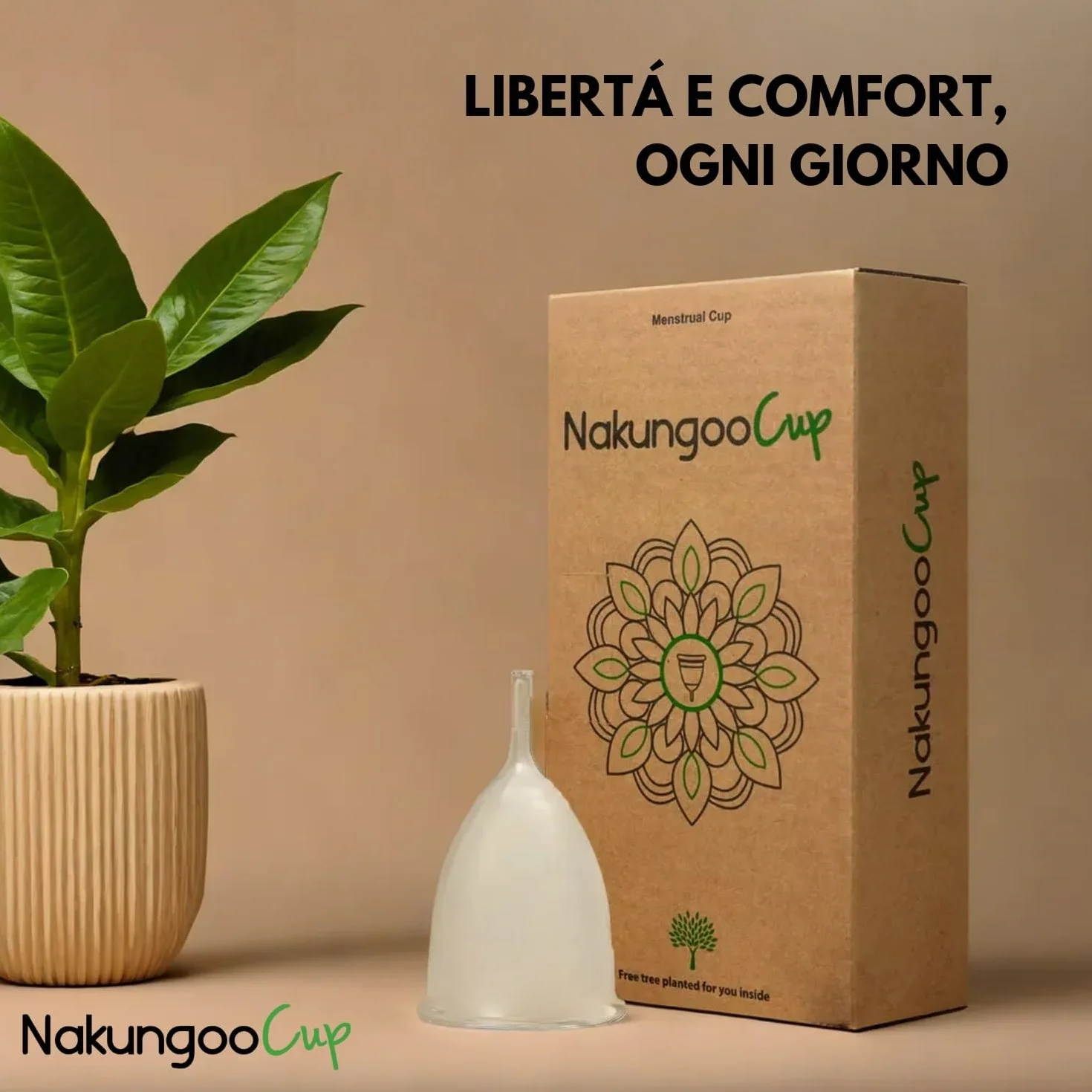 Nakungoo Cup Coppetta Mestruale Morbida 100% Silicone Medicale Certificata, Anallergica, Riutilizzabile per Flusso Abbondante | Kit Completo 2 Taglie (S e L) con Sterilizzatore, Sacchetta e Spazzolina